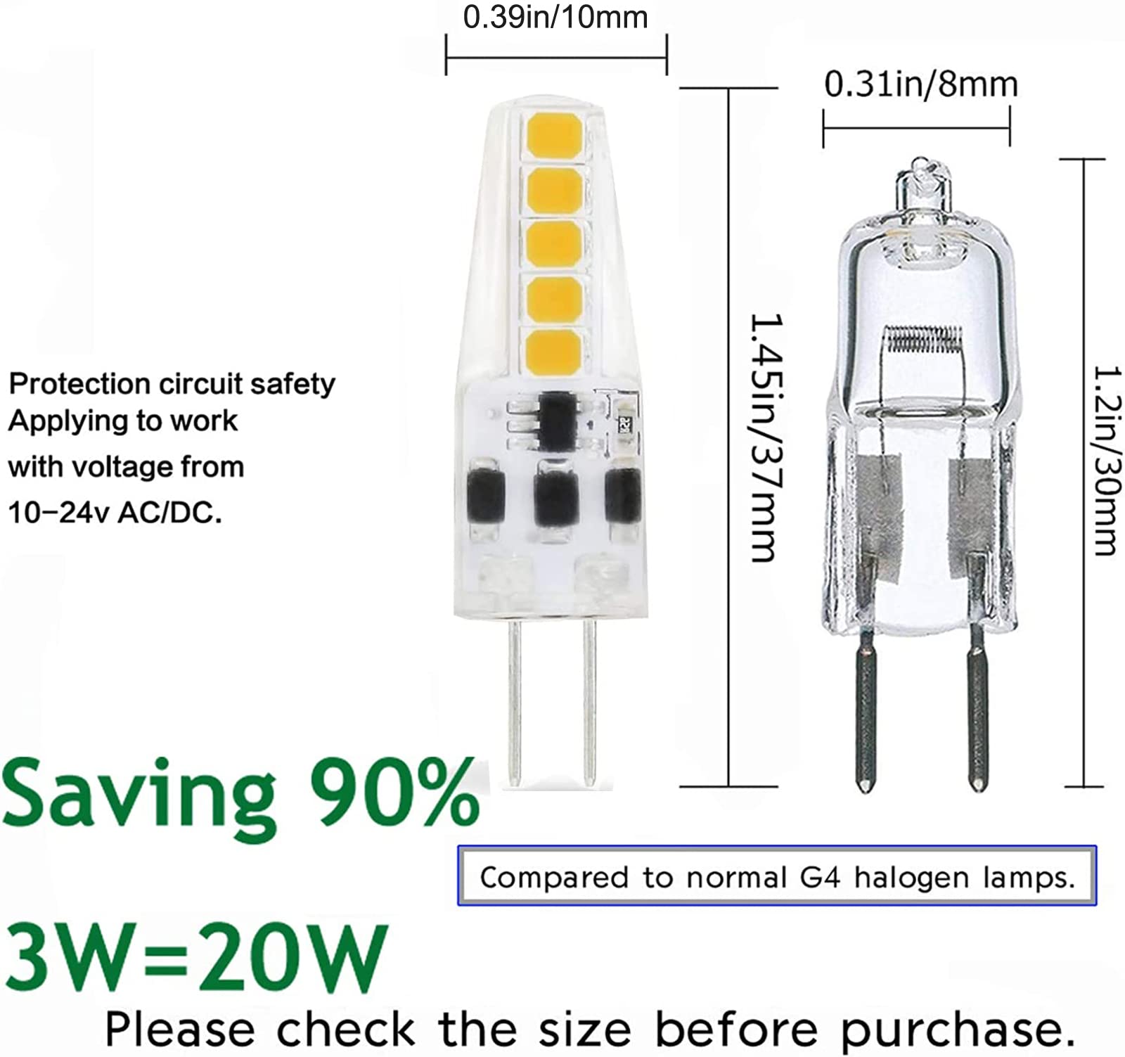 Dopkuss G4 Led Bulb Bi-Pin Base Ac 12V 24V G4 Led Bulb 2W 20W Halogen Replacement 2700K Warm White Dustproof Shockproof (G4 Led
