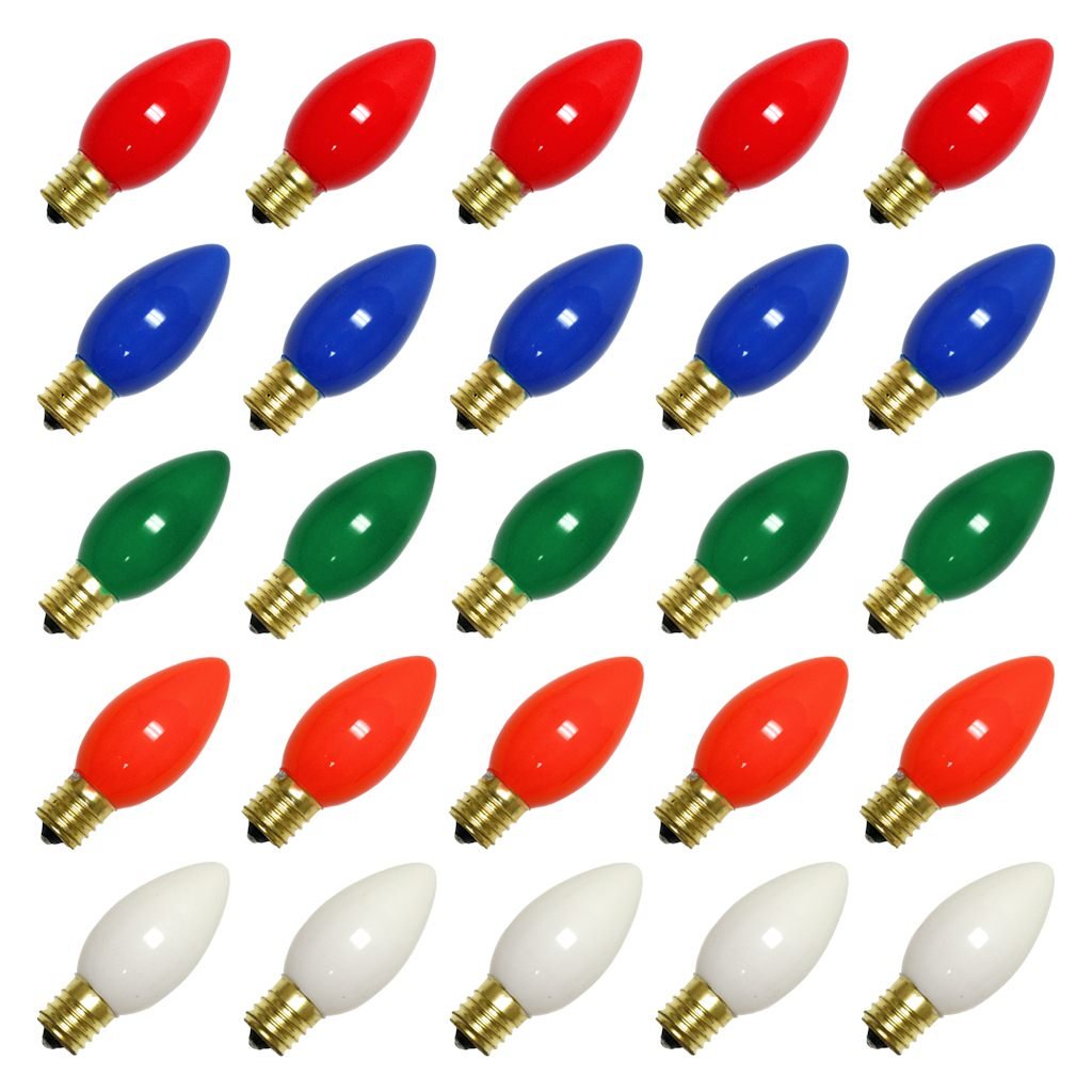 Vickerman C9 Ceramic Multi-Color Christmas Light Bulbs, 25 Pack