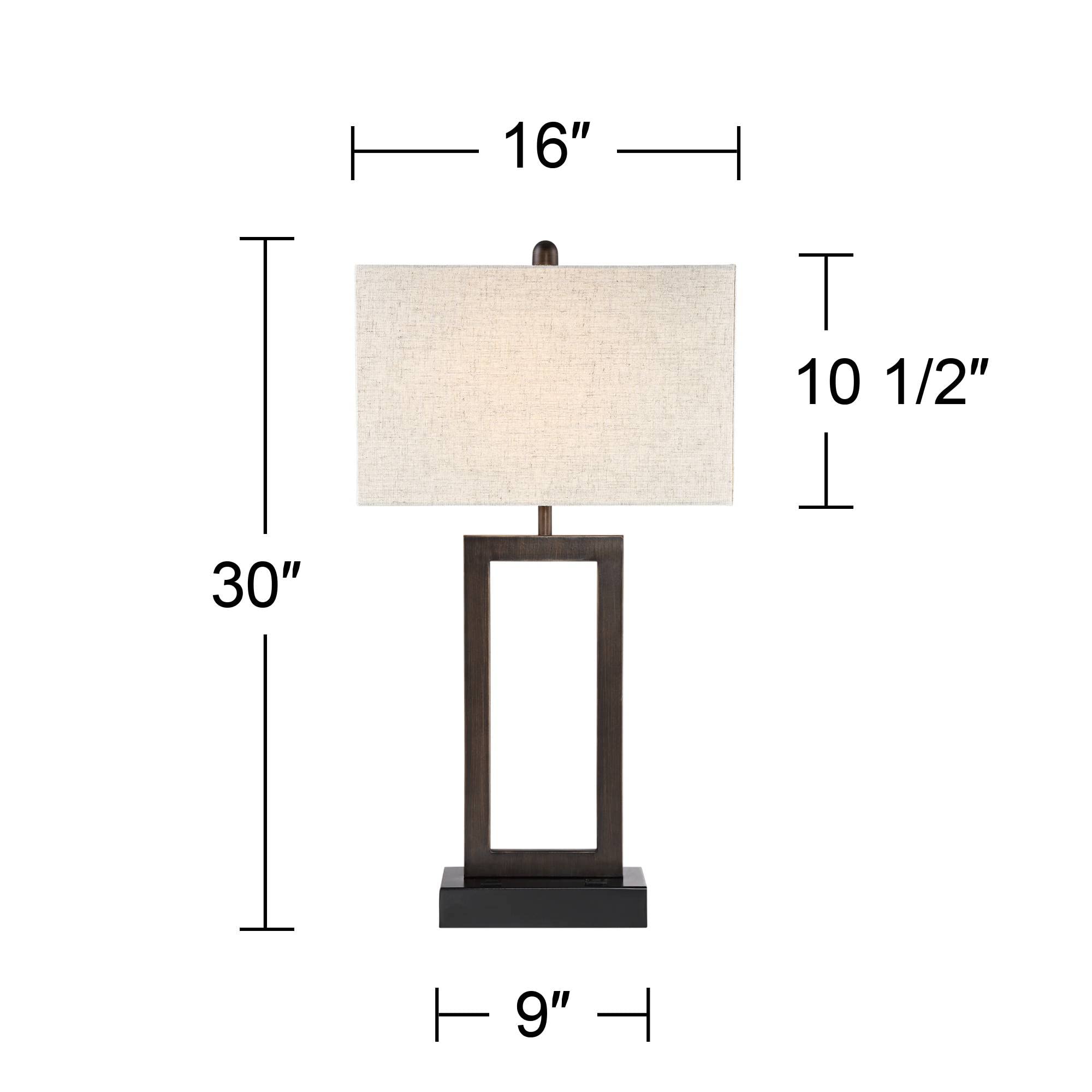 360 Lighting Modern Table Lamp with USB & AC Outlet, 30in Tall, Bronze, Oatmeal Fabric Shade, Model 42V69