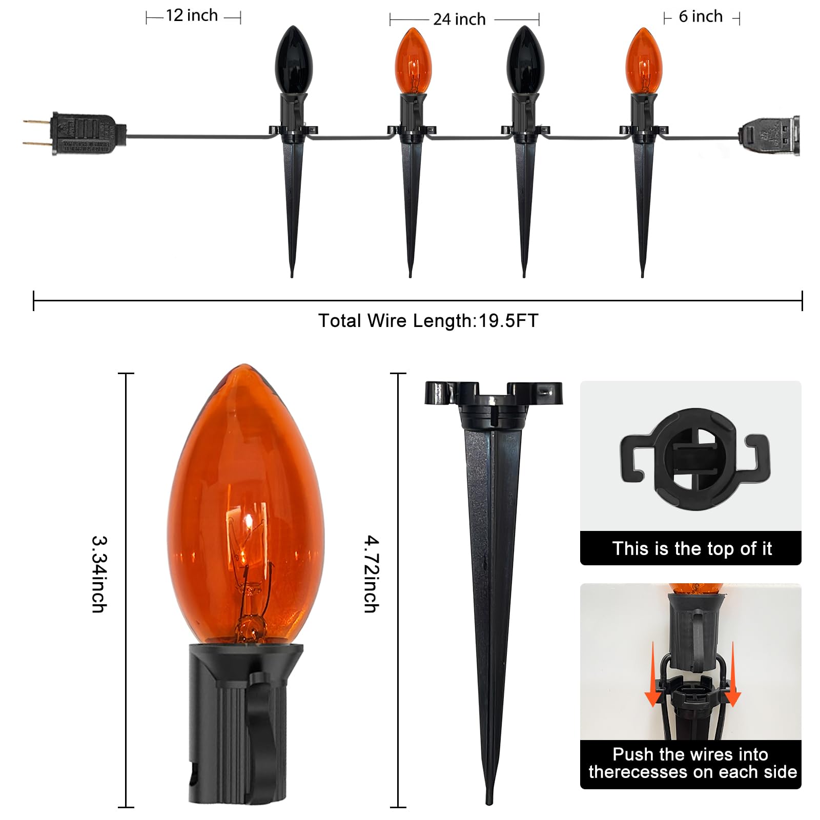 Konictom Halloween Pathway Lights, 10 Pack C9 Orange/Black Stake Lights, Waterproof 19.5Ft