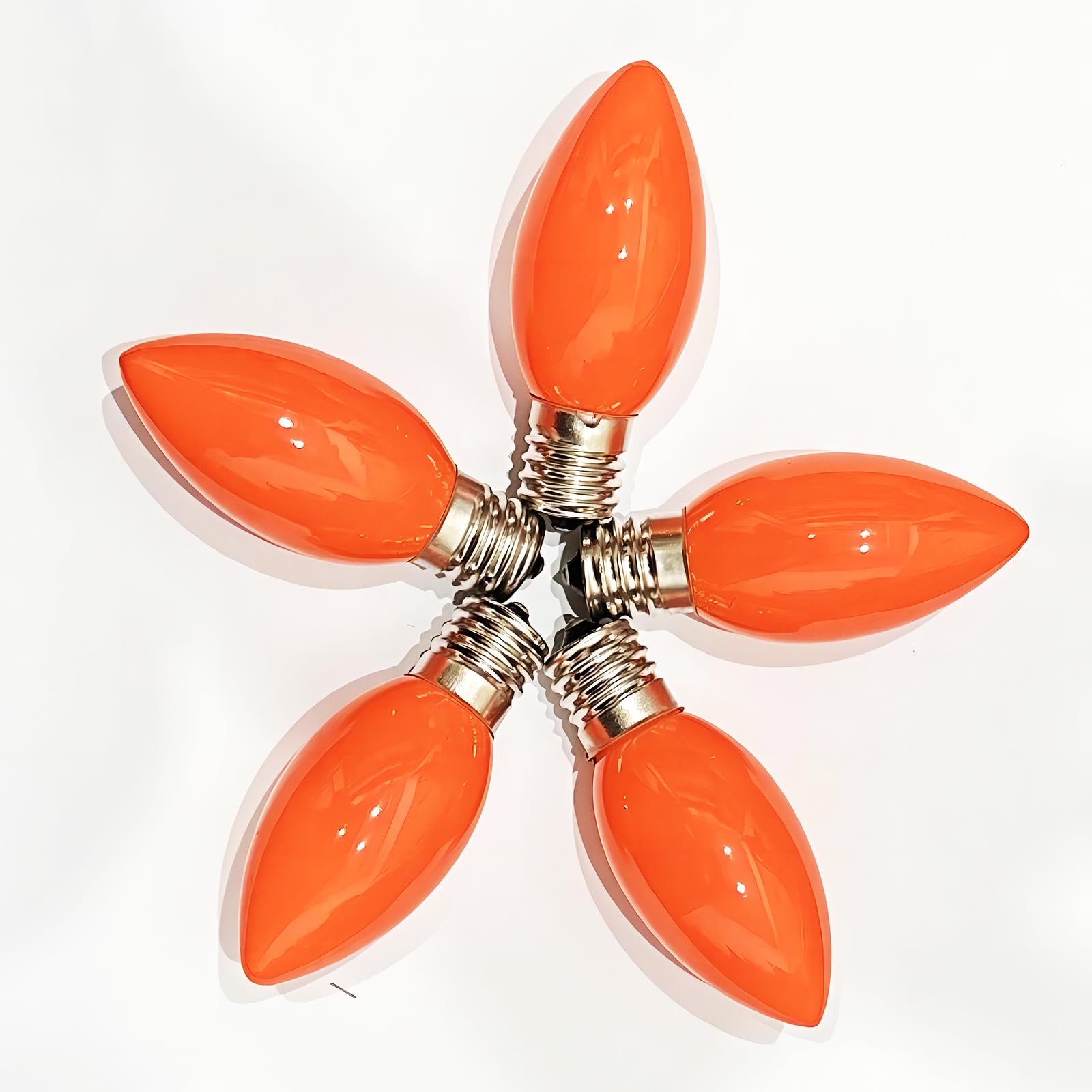 Pallerina C9 Orange Light Bulbs - 25 Pack Shatterproof Incandescent, E17 Base, 7W for Indoor/Outdoor Christmas Holiday Decor