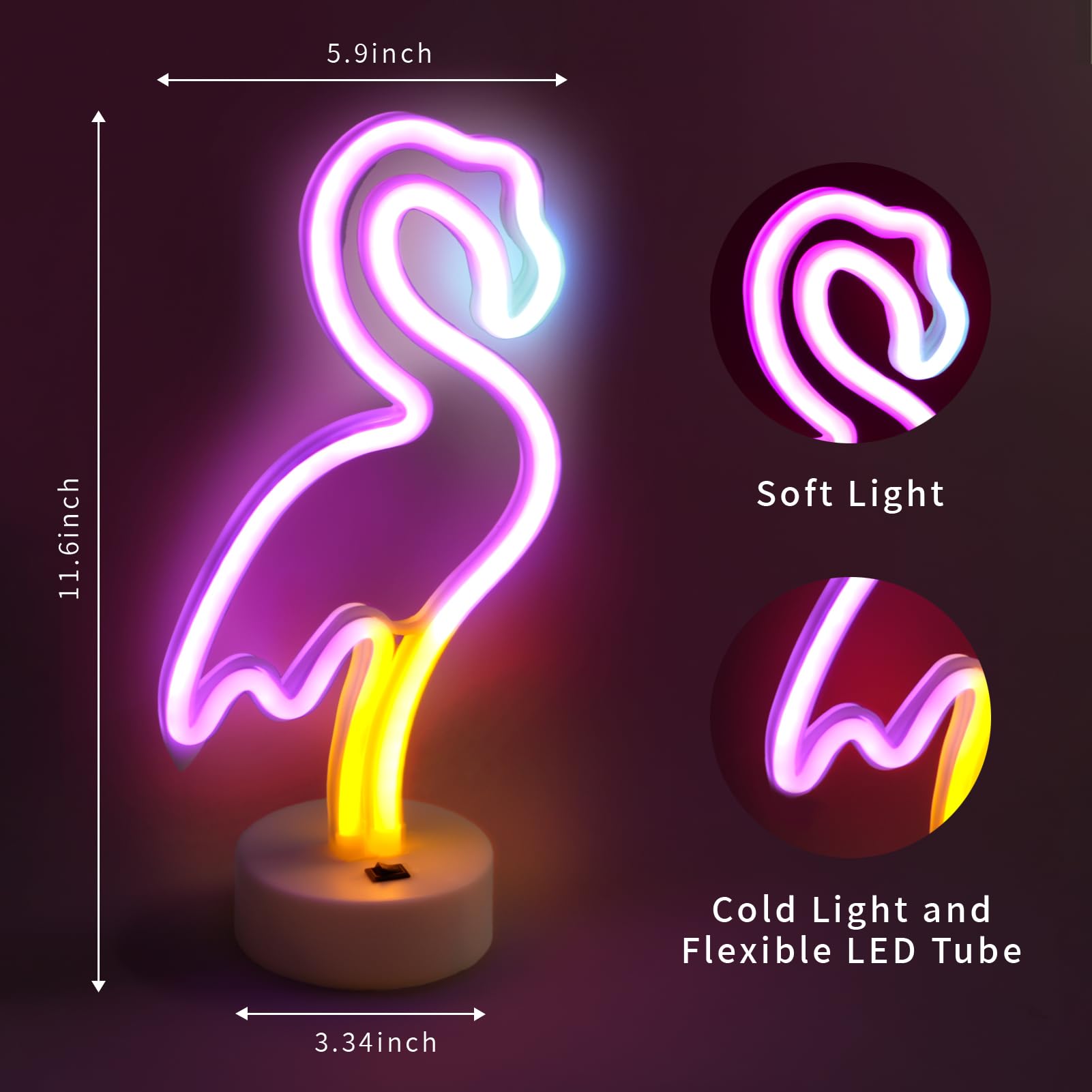 BRIGHTDECK LED Pink Flamingo Neon Sign, Battery Operated/USB Powered, Decorative Lamp for Bedroom, Wedding, Party, Model 0246