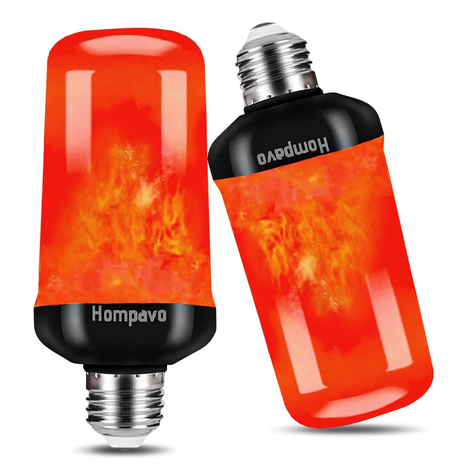Hompavo ?Upgraded Led Flame Light Bulbs, 4-Mode Flickering Light Bulbs With Upside Down Effect, E26/E27 Flame Bulb For Halloween Christmas Party Indoor And Outdoor Home Decoration - 2 Red