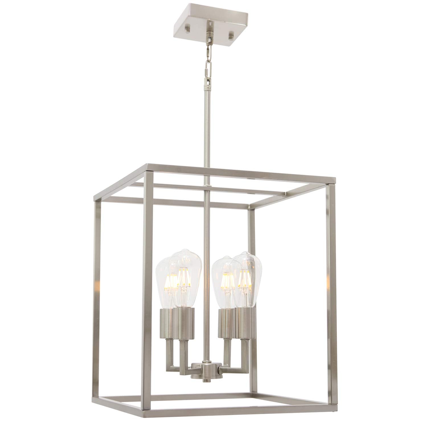 VINLUZ 4 Light Industrial Cage Chandelier Pendant Light Fixture, Brushed Nickel, Metal, Model 270-4SN