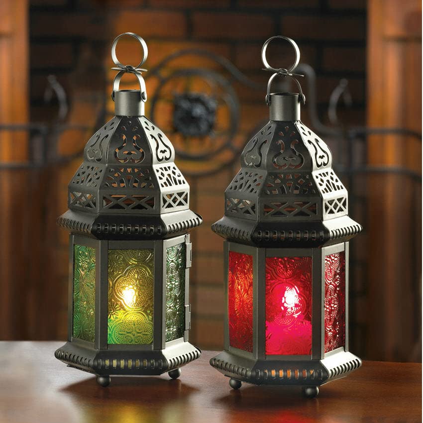 Zingz And Thingz Glass Moroccan Lantern In Green