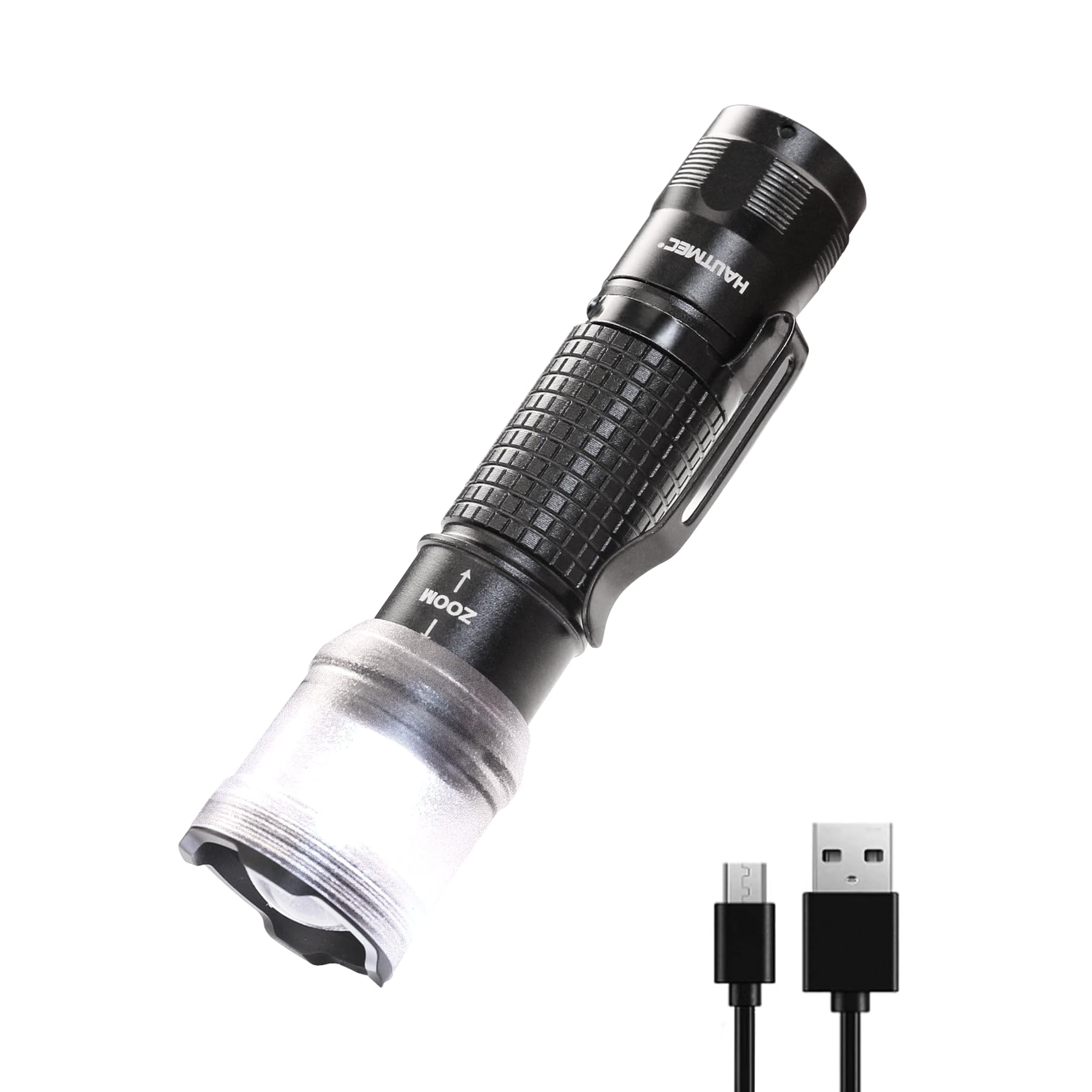 HAUTMEC 700 Lumens Rechargeable Flashlights Waterproof LED Flashlight with Zoomable Beam Bright Tactical Pocket Flashlight Torch