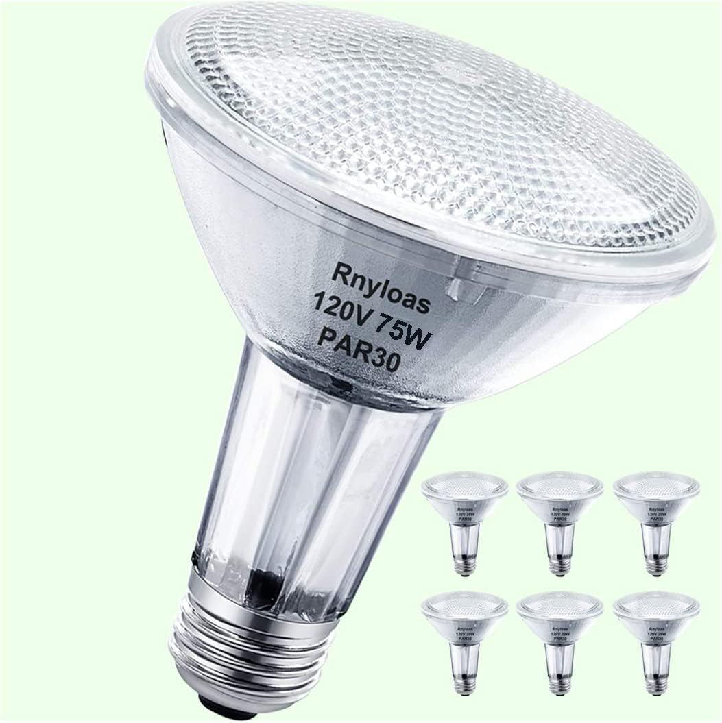 Rnyloas Par30 Long Neck, 6Pcs Par30L Flood Light Bulbs,Dimmable, Par30 Bulb 120V, Long Lasting Lifetime, High Brightness & Warm 