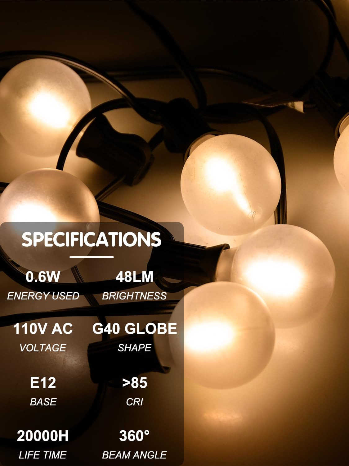Sunsgne 25 Pack G40 Led Replacement Light Bulbs, E12 Screw Base Shatterproof Led Globe Frosted Bulbs Light For Indoor Outdoor St