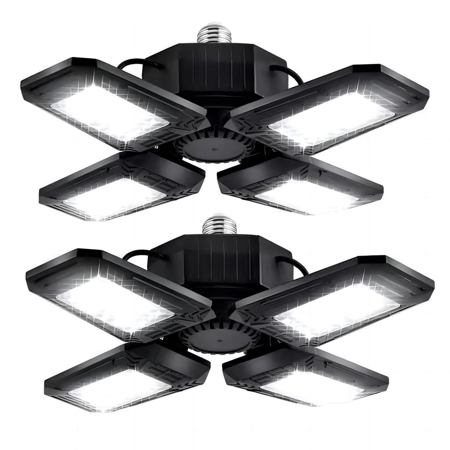 ANYPOWK Deformable LED Garage Lights - 12000 Lumen 6500K Daylight 120W, Four Leaf Garage Organization Ceiling Lighting, Pack of 