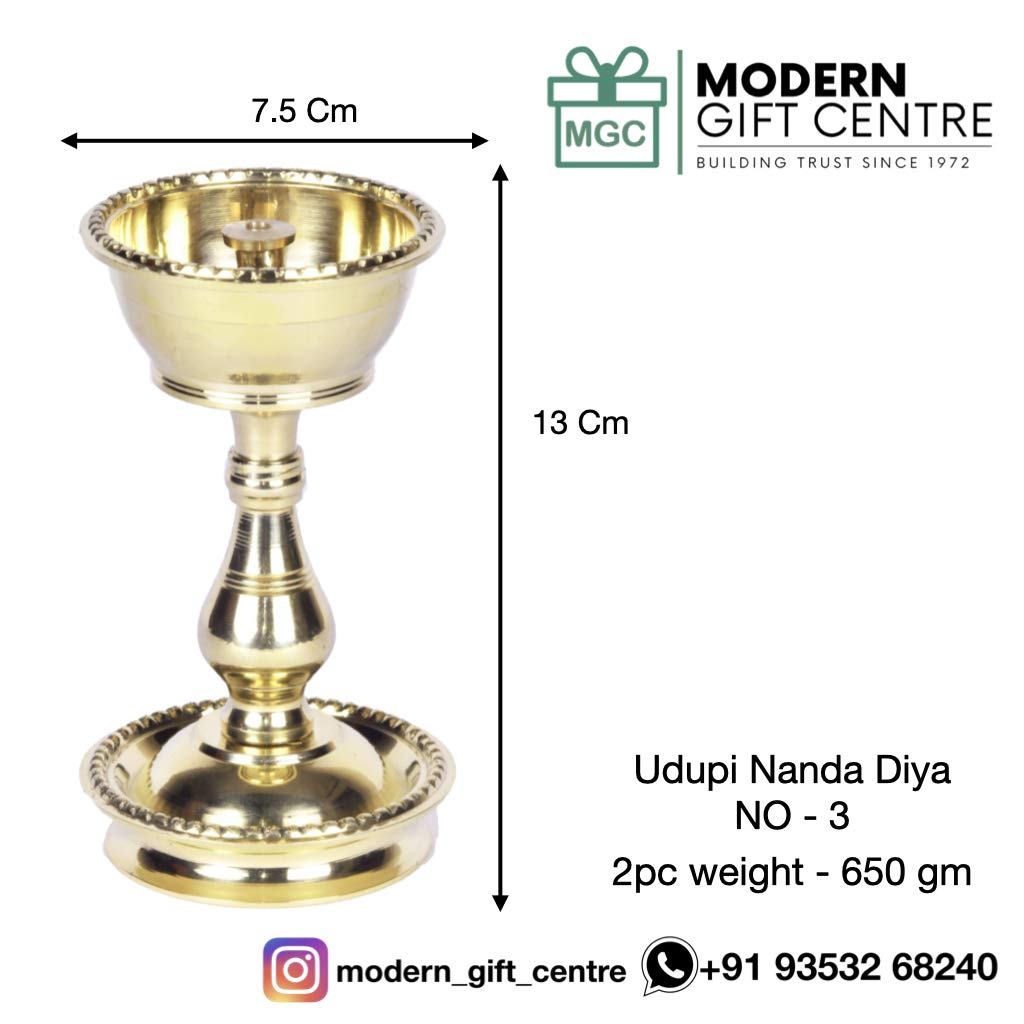 Printology Modern Centre Pure Brass Heavy Udupi Nanda Diya (5.2 Inches, No-3) Set of 2