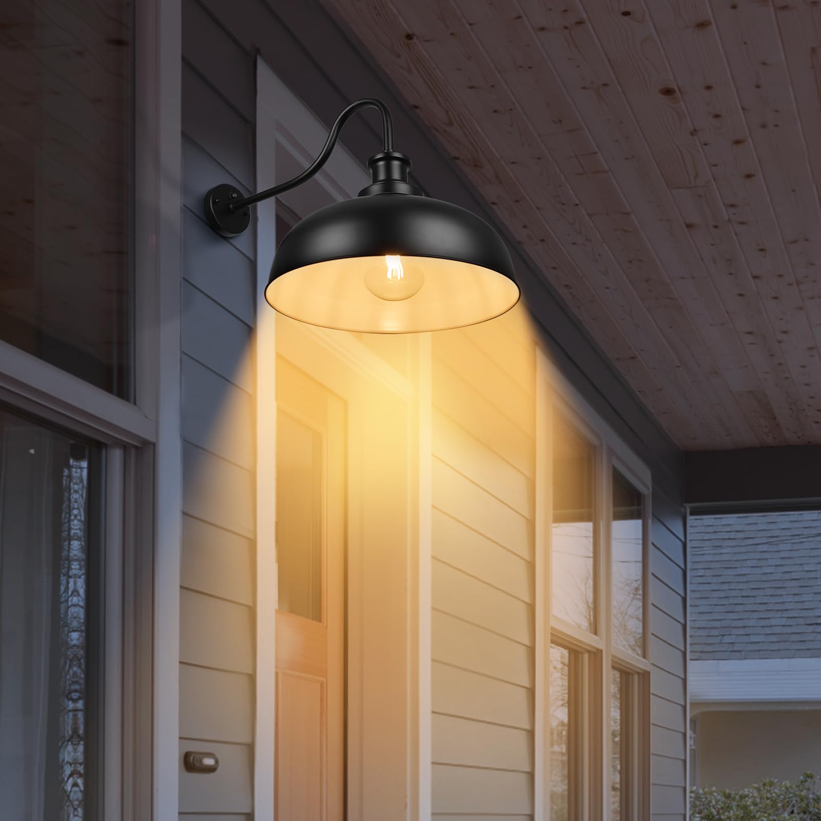 Diyel Dusk To Dawn Outdoor Barn Light 16 Inch Dome Outdoor Wall Sconce Farmhouse Exterior Wall Mount Light Vintage Wall Lighting Fixture Industrial Black Wall Lantern For Porch  2 Pack