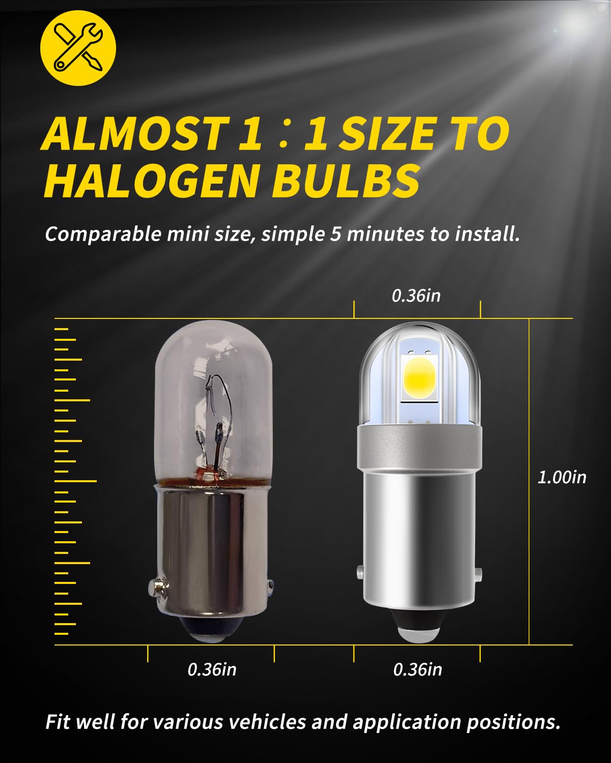 Auxlight Ba9S Ba9 1895 1891 53 57 64111 3893 47830 Error Free Led Bulb, Super Bright 3030-Smd Interior Car Bulbs Replacemet For Dome Map License Plate Glove Box Lights (6000K White, Pack Of 10)