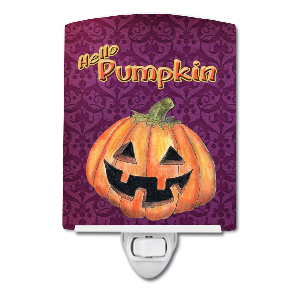 Carolines Treasures Ceramic Night Light, Hello Pumpkin Halloween, 6x4x3in, Model SB3017CNL, UL-Certified, Ideal for Bedroom and Nursery