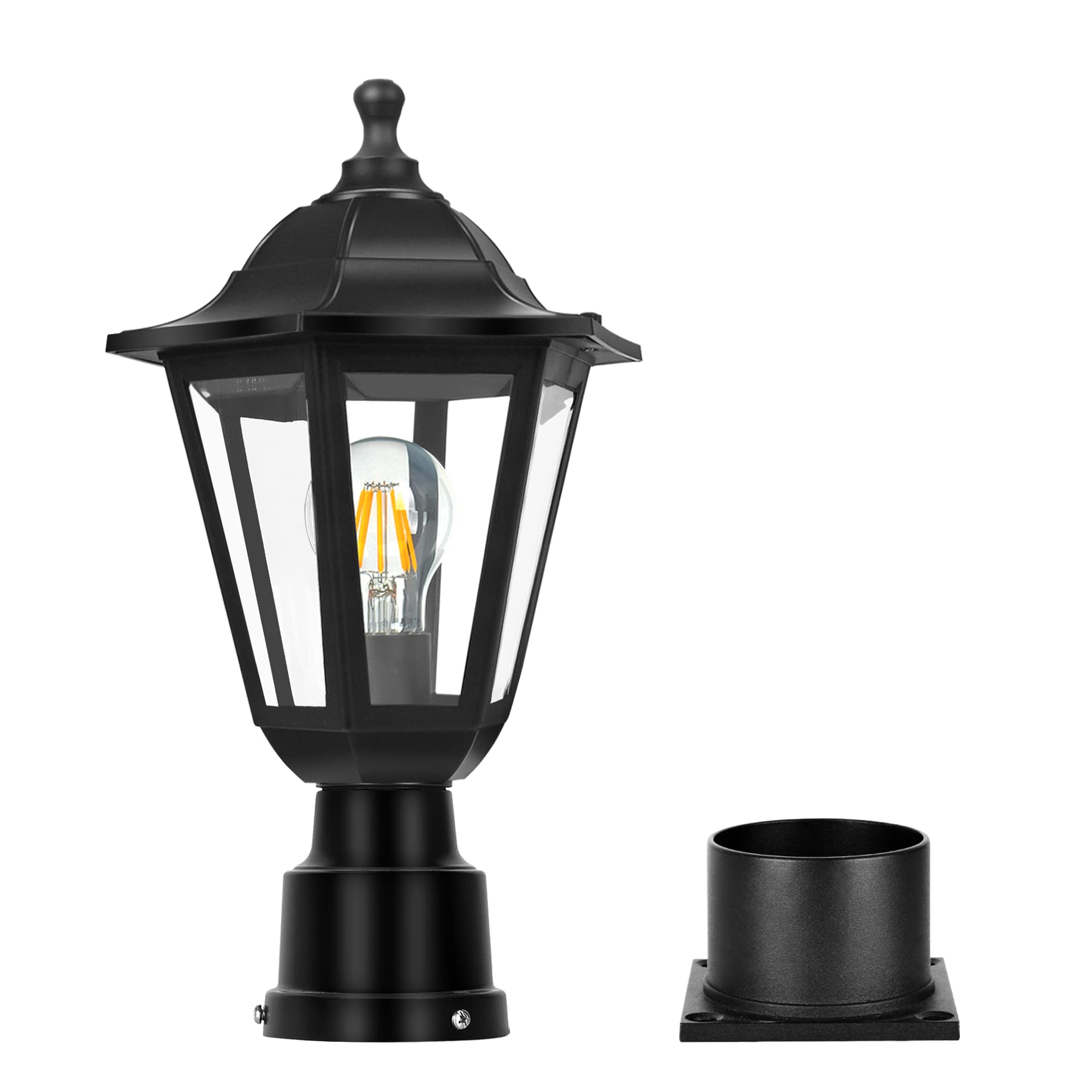 Fudesy Outdoor Post Light Fixture - Waterproof Black Plastic Lantern, E26 Socket, Model Fds6163B1, Led Bulb Included