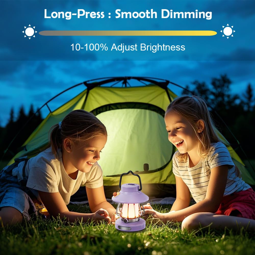 GDSZBYSM Camping Lantern for Kids, Soft Light, Rechargeable, Portable, Model CL-WN-FT-01, Color Purple