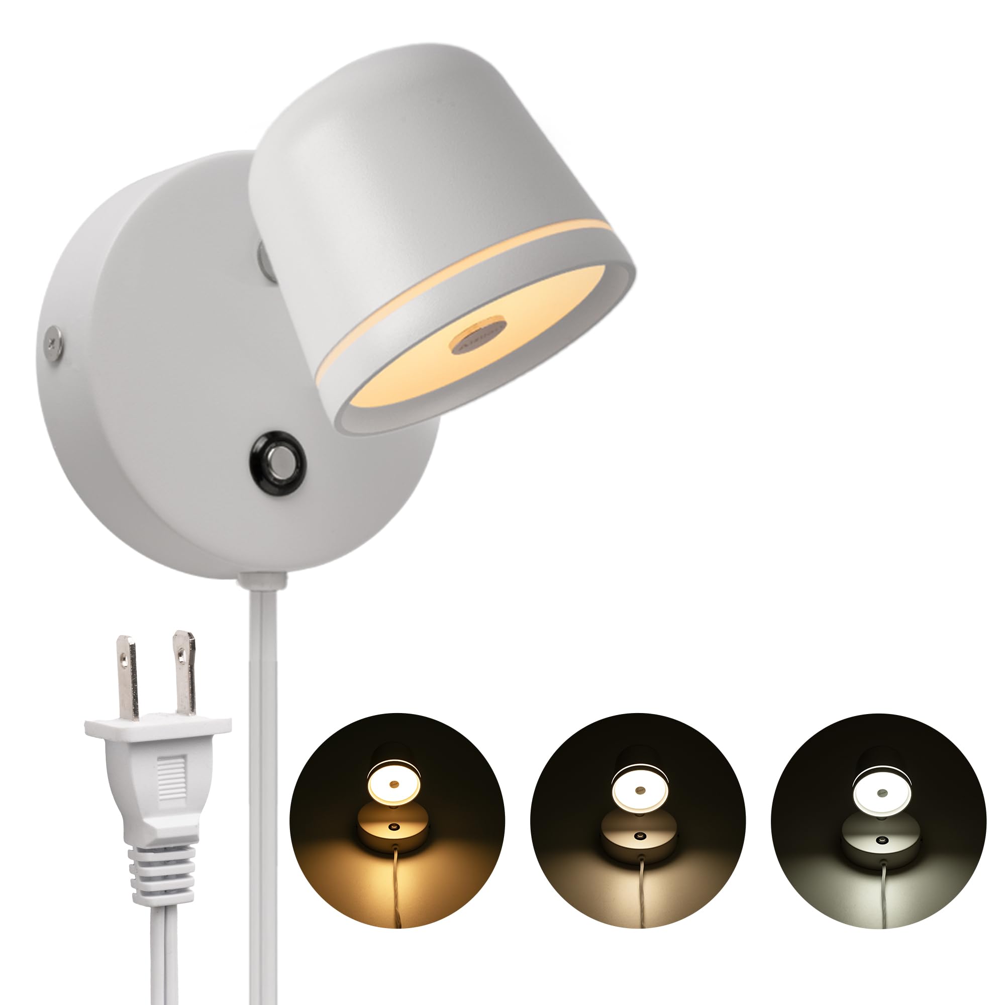 Aisilan LED Wall Sconce with Switch Plug in Dimmable Bedroom Sconce Adjustable Sconce Wall Lighting Angle Anti-Glare Matte White