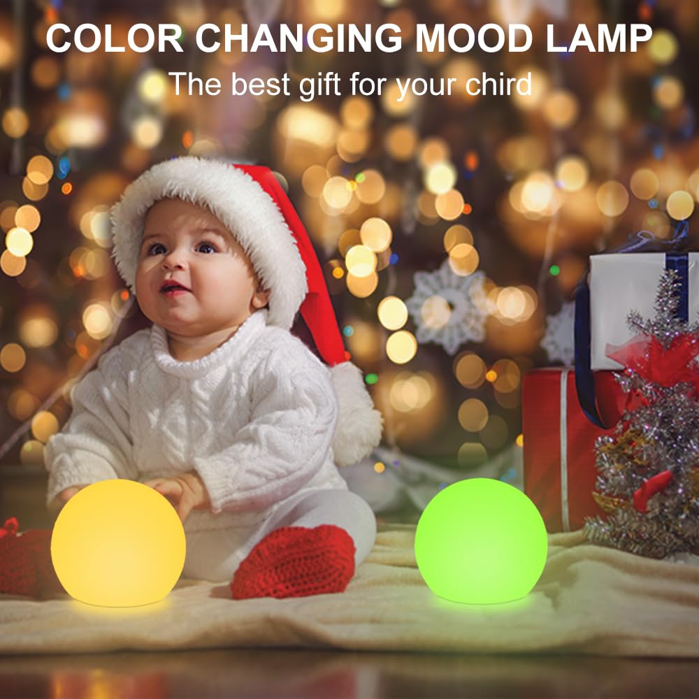 BALMOST 8-in LED Glowing Ball Light, 16 RGB Color Changing Mood Lamp, Rechargeable Purple Sphere, Model A00003