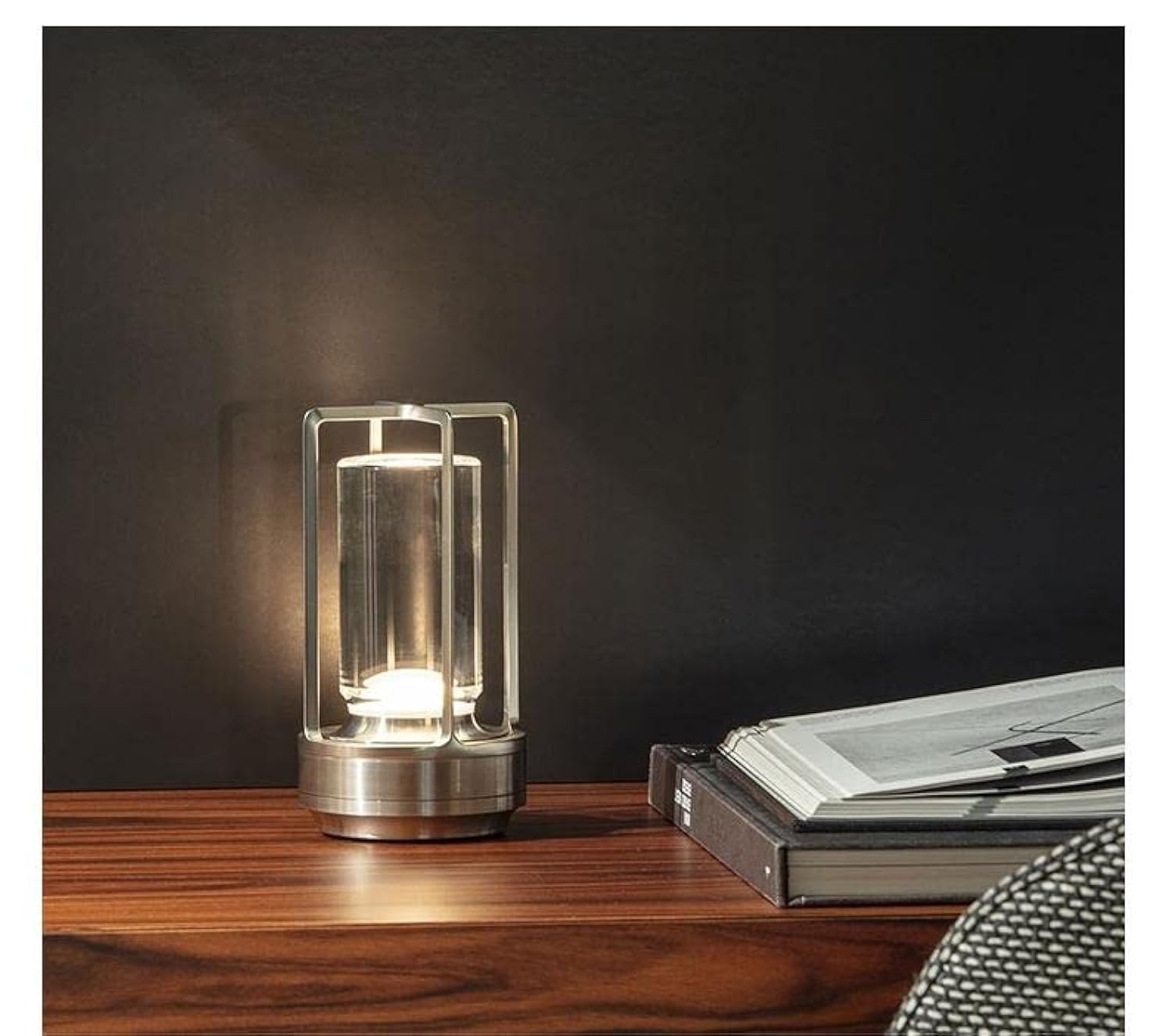 HAPYGI Portable Metal Table Lamp, Rechargeable LED, 3-Colour Dimming, Small Desk Light, Silver