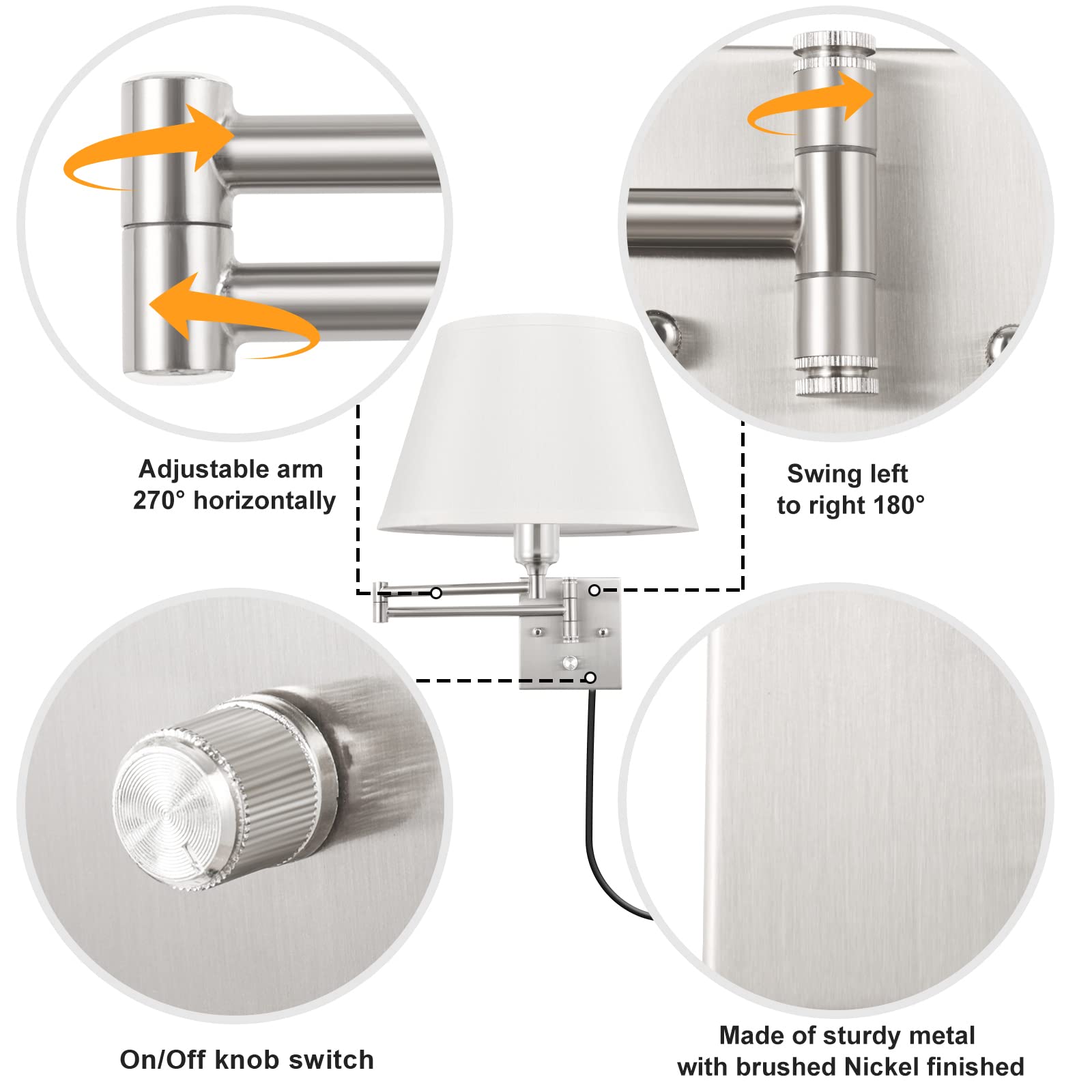 TRLIFE Dimmable Wall Sconce with Remote Control, Adjustable 2700K-6500K, Large White Fabric Shade, Model BYsconce-L-ReWhi, 2 Pack