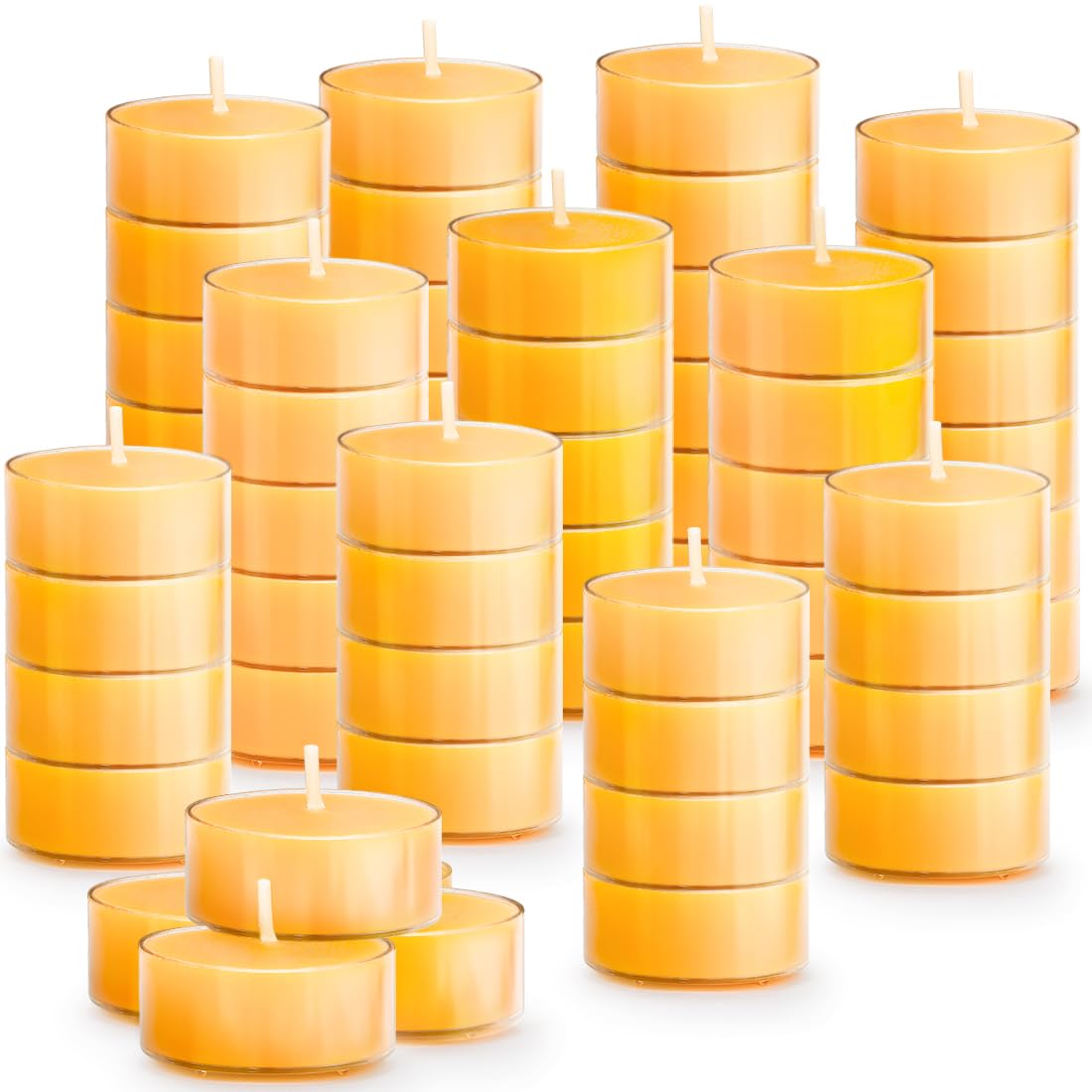 50PCS Pure Beeswax Tealight Candles, Natural Scent, Clear Cup, Raw