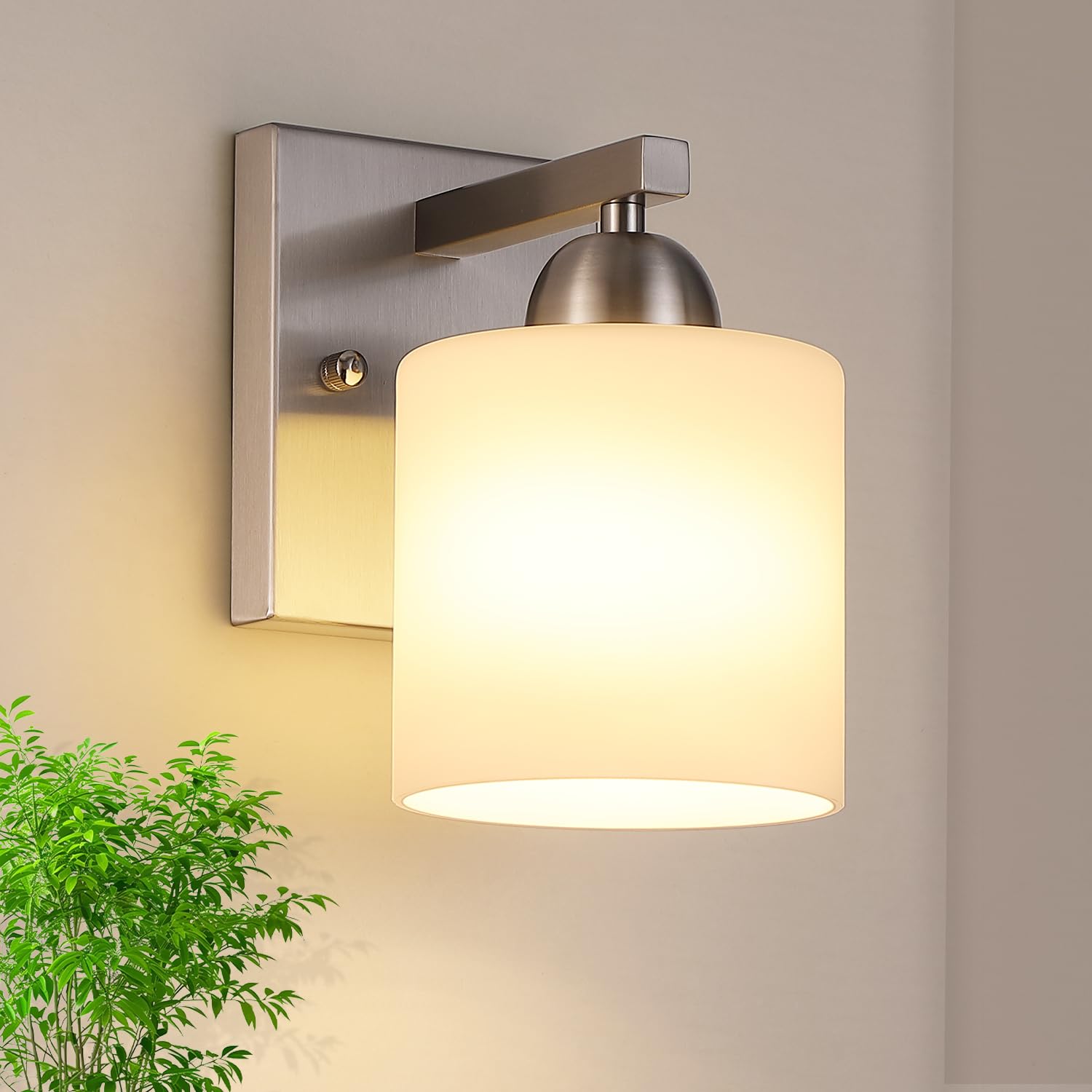 Mecgirn 1-Light Wall Sconce, Brushed Nickel Metal Fixture, Modern Design for Bathroom, Hallway, Bedroom, Model B0003-1-1