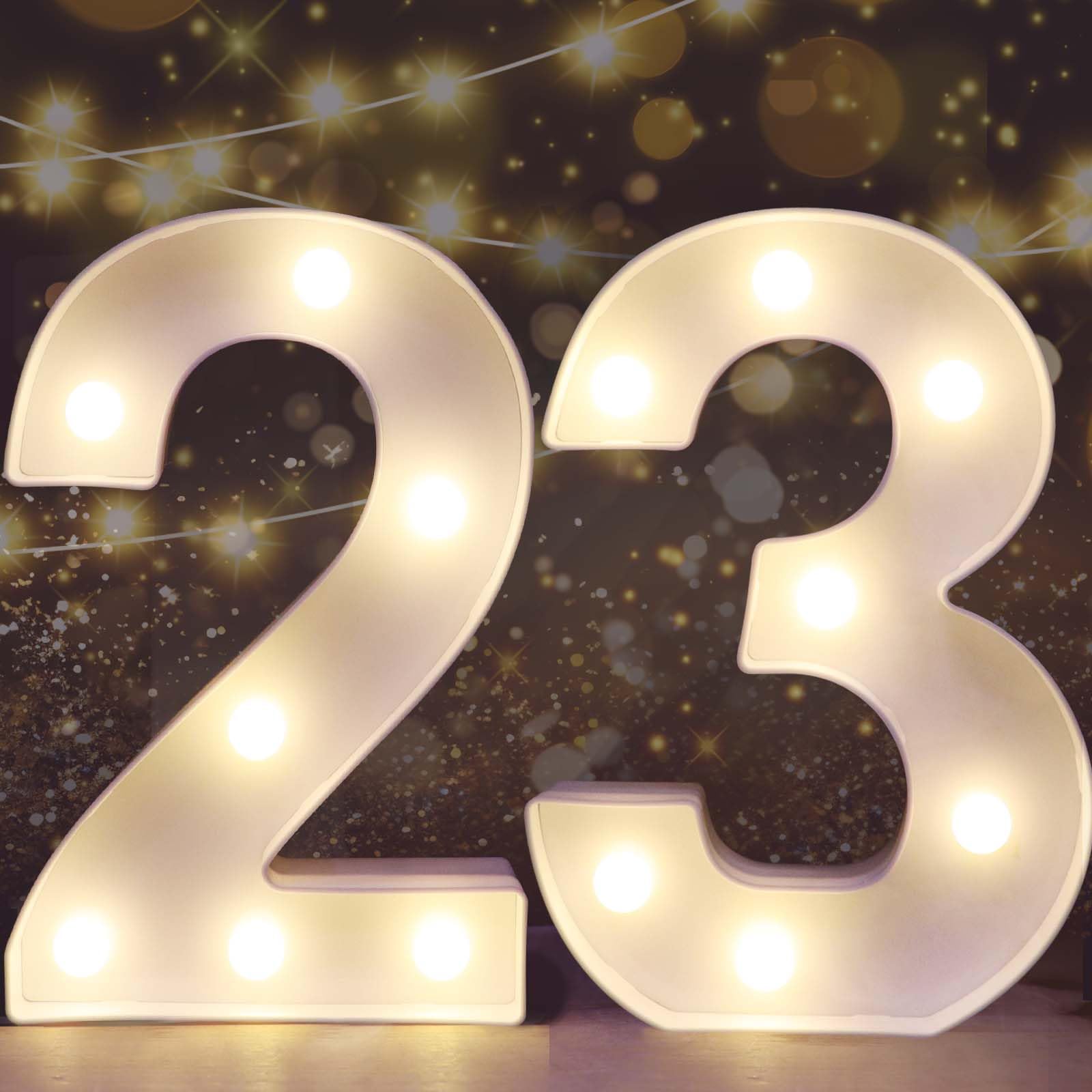 Pooqla Decorative Led Light Up Number Letters, White Plastic Marquee Number Lights Sign for 23th Birthday Party Wedding Decor Battery Operated Number (23)