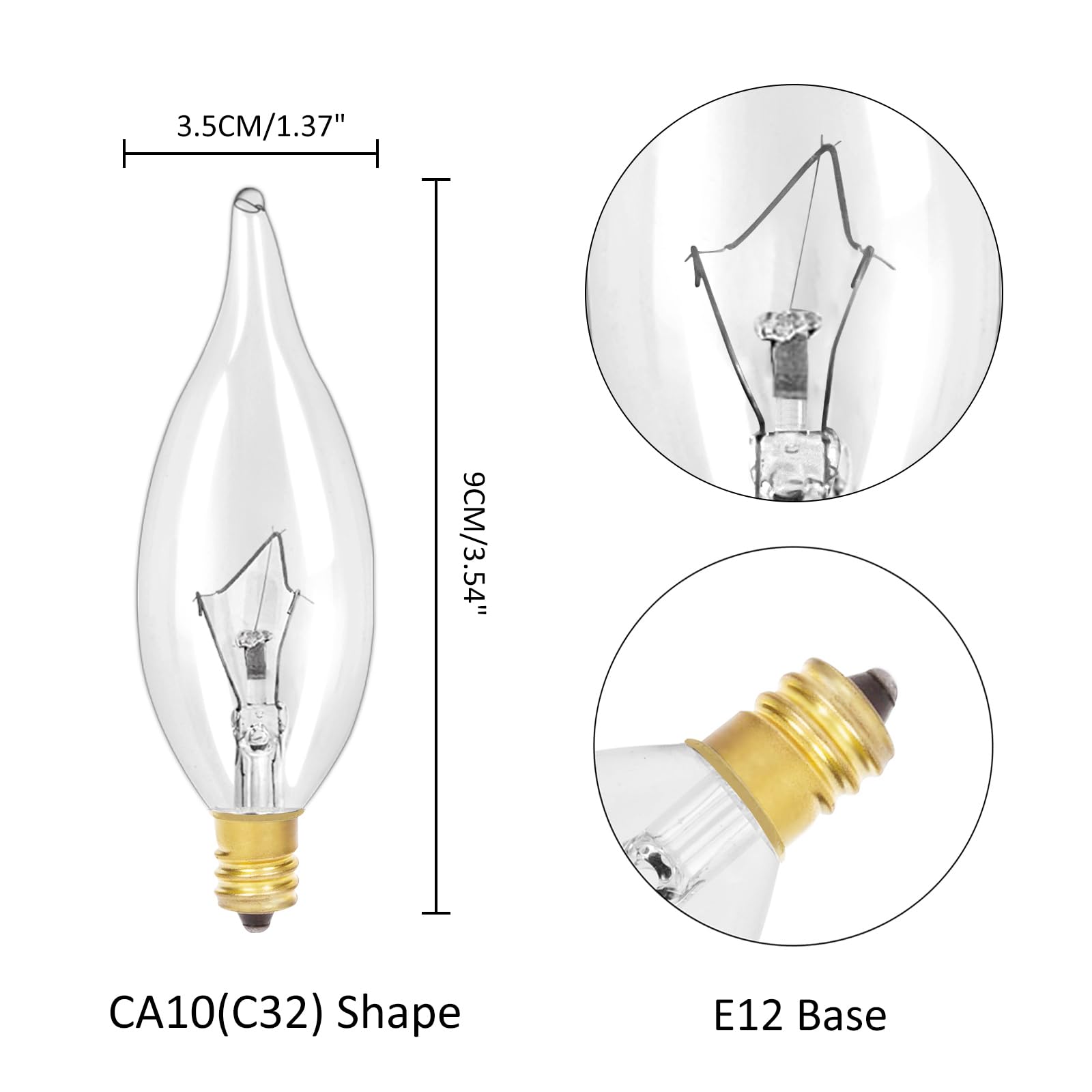 Linmifo 12-Pack E12 B10 Clear Candelabra Base Bulb, 60W 120V Incandescent Candle Light Bulbs Dimmable Chandelier Light Bulbs For