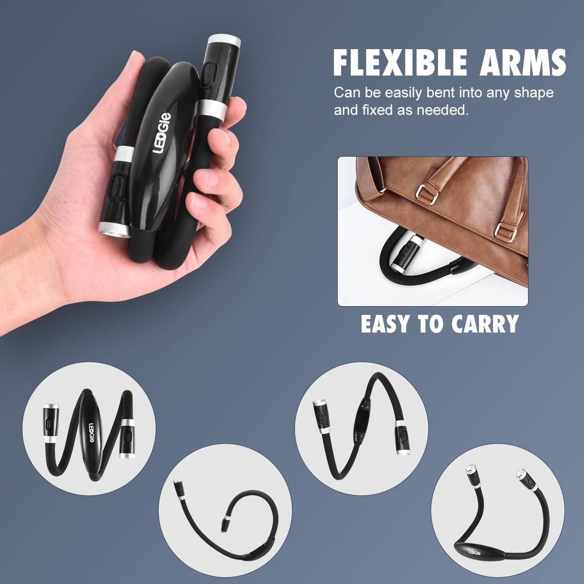 Ledgle Led Neck Reading Light - 3 Color Temperatures, 6 Brightness Levels, Flexible Neck, Black, Perfect For Reading, Knitting, And Repairing