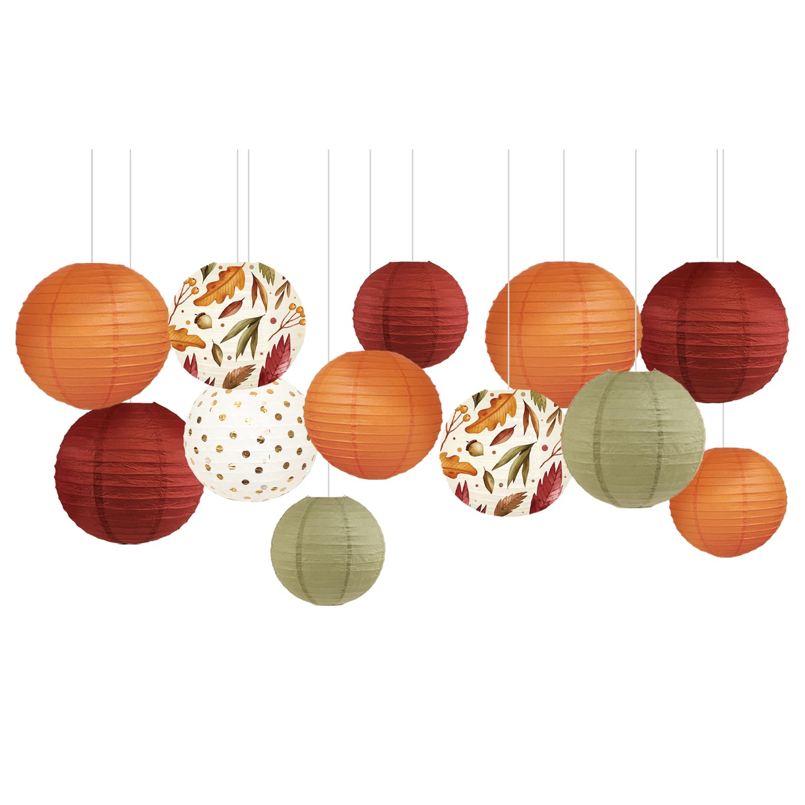 NICROLANDEE 12Pcs Burgundy Orange Maple Leaves Hanging Paper Lanterns Party Decorations for Thanksgiving, Wedding, Birthday, Bab