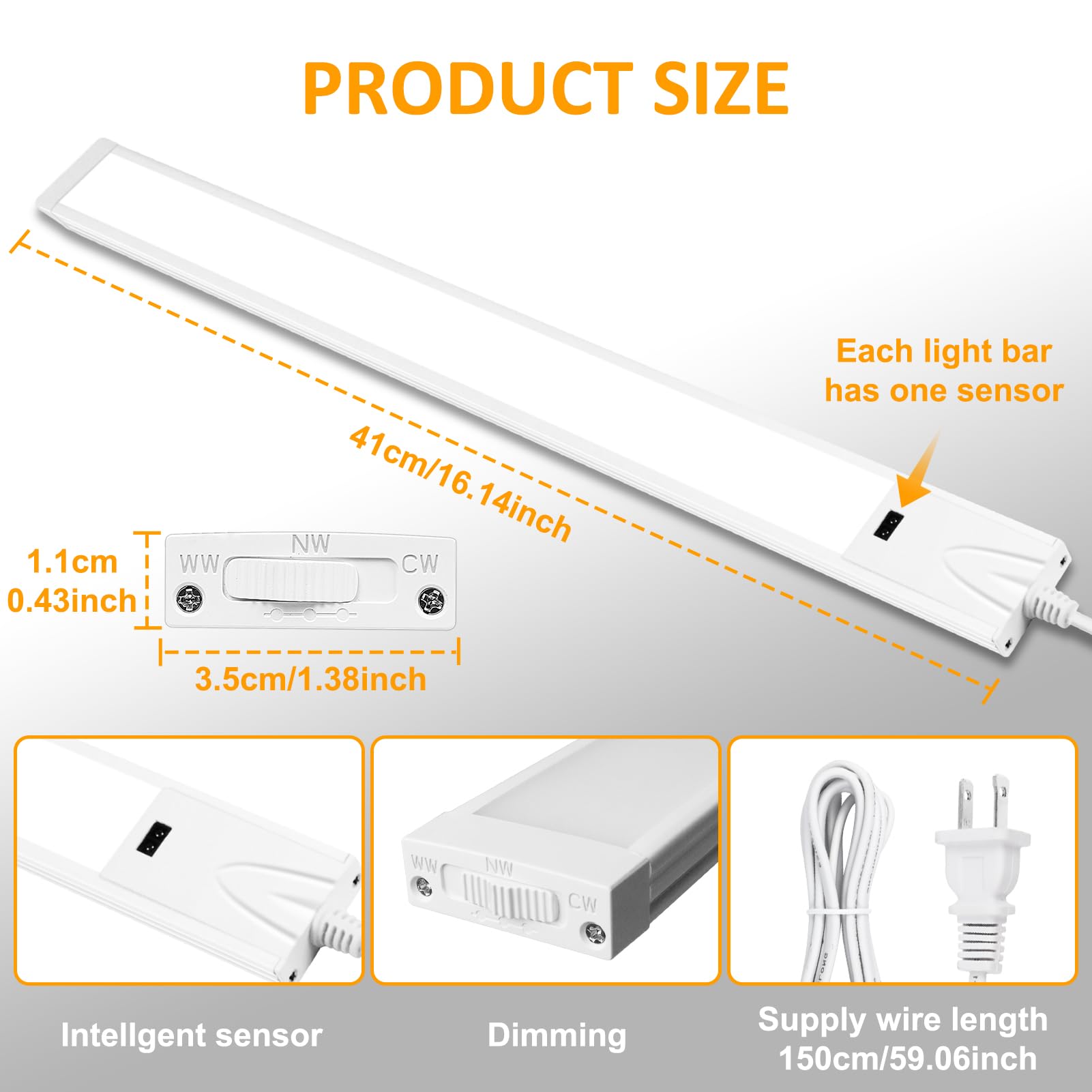 16 Inch Under Cabinet Lights With Hand Wave  2 Pack Under Counter Light With Dimmable And Colour And Brightness Adjustable Over The Sink Lighting Led For Kitchen Cabinet With Wire And Plug  Cupboard