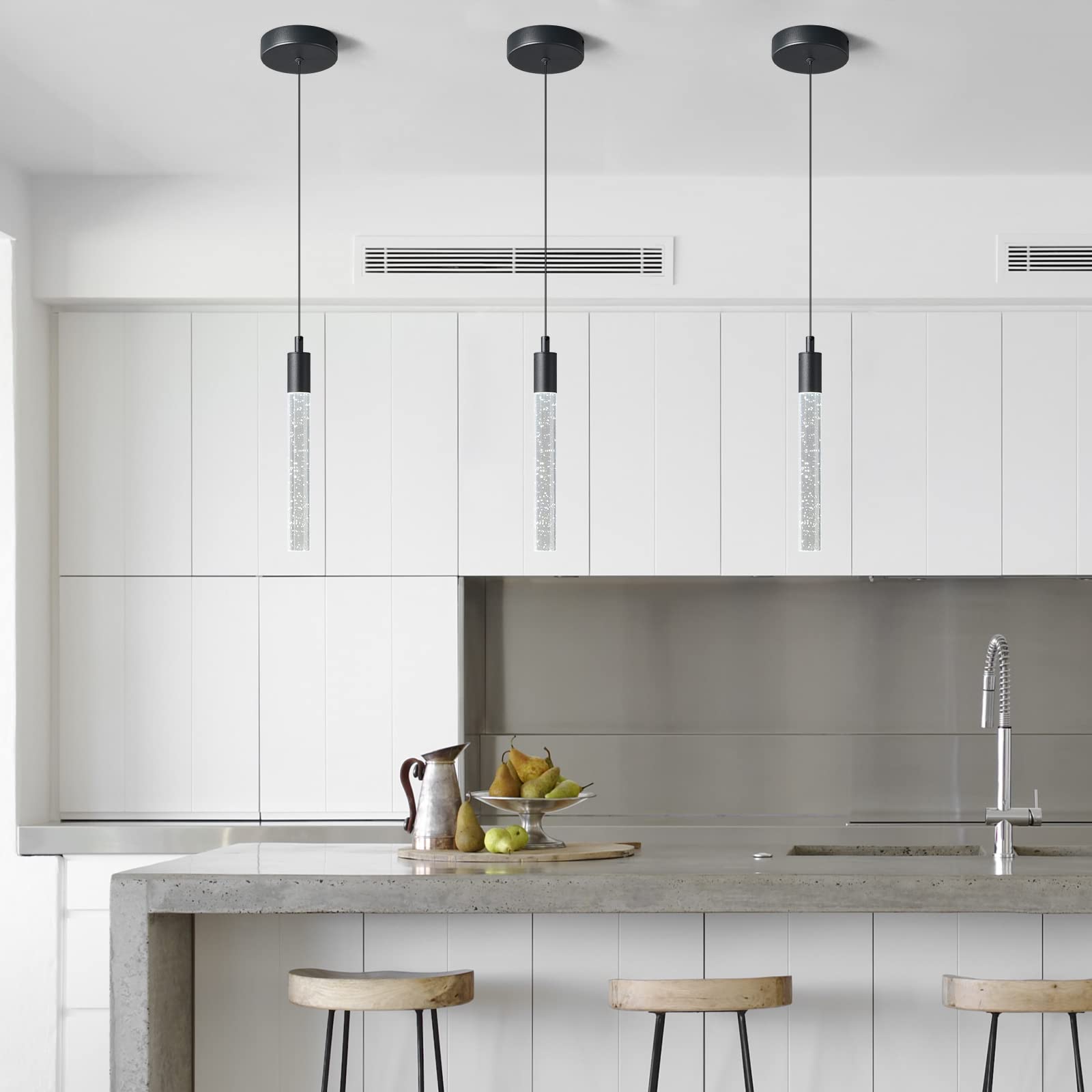 zhllmq Modern Kitchen Island Pendant Light Dimmable LED 3-Pack Black Aluminum