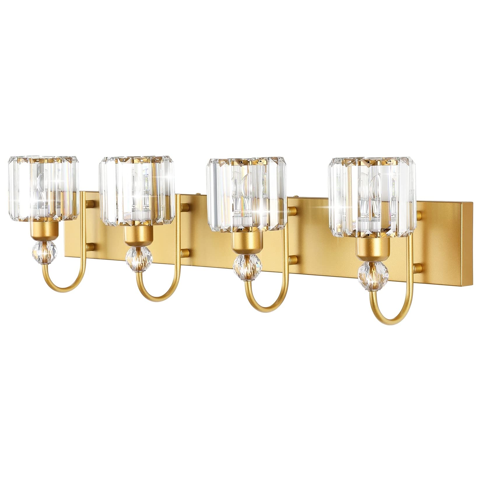 Ralbay 4-Light Gold Crystal Vanity Lights - Modern Bathroom Wall Lighting Fixture, Round-Gold, Model 8600