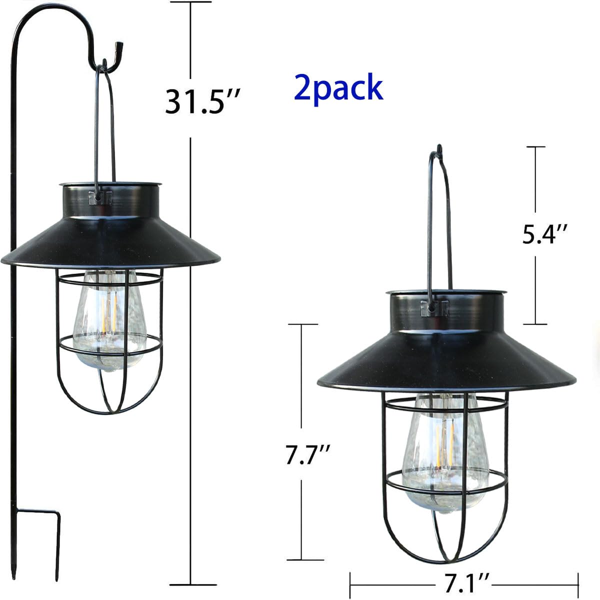 Solar Lantern 2Pack Outdoor Hanging Light- Waterproof Vintage Metal Light With Shepherd Hook Decorative For Patio, Backyard, Por