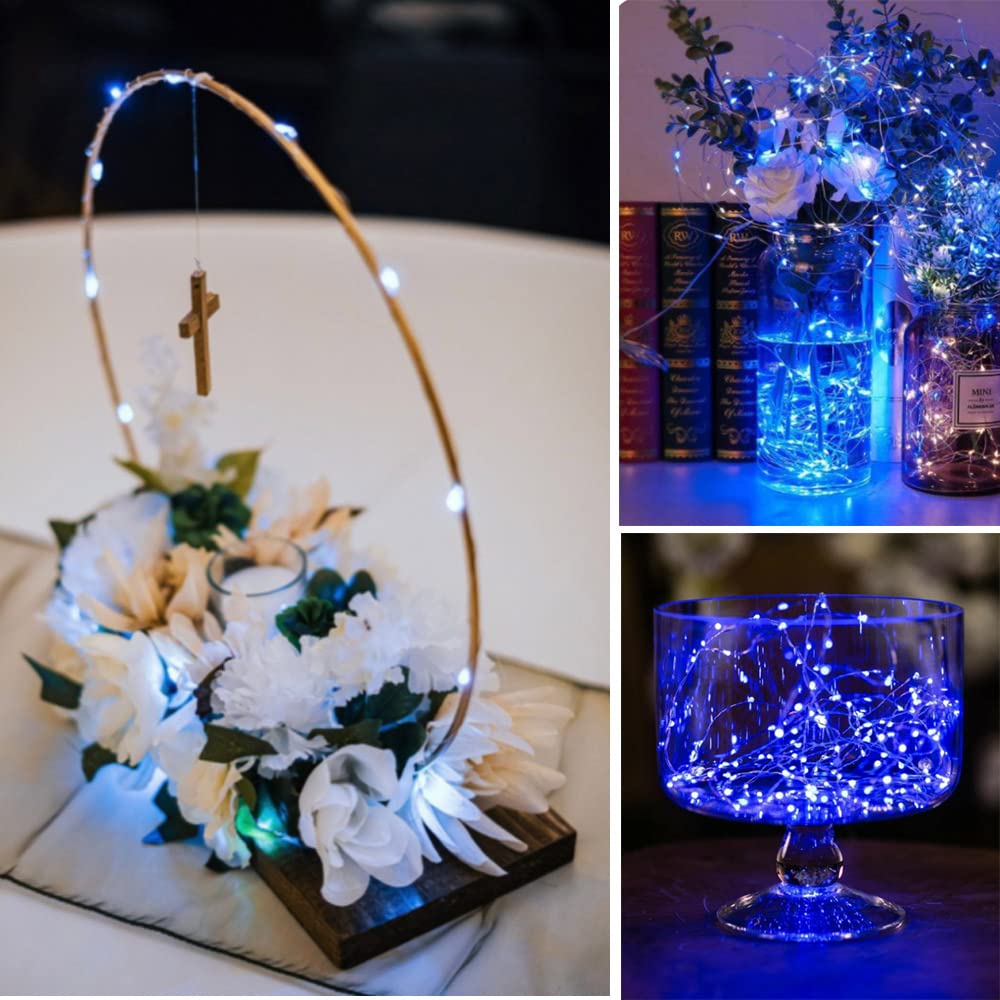 SOCO 16 Pack LED Fairy Lights - 10FT 30LED Copper Wire, IP65 Waterproof, Battery Operated, Blue, Model 2032 T07