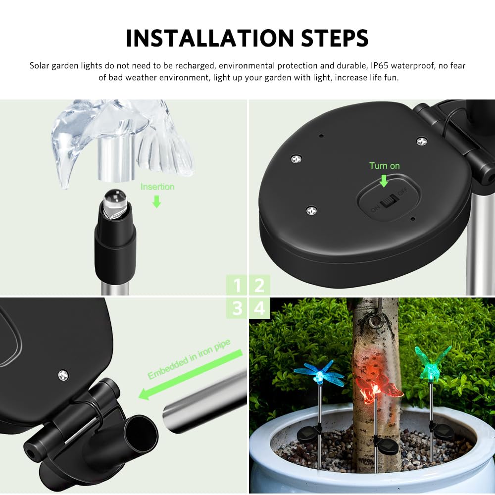 Anordsem Solar Lights Outdoor Decorations: Garden Stake Light Waterproof For Yard Decorative Outside - Dragonfly Hummingbird Butterfly Led Lamp Patio Path Decor 6 Pack