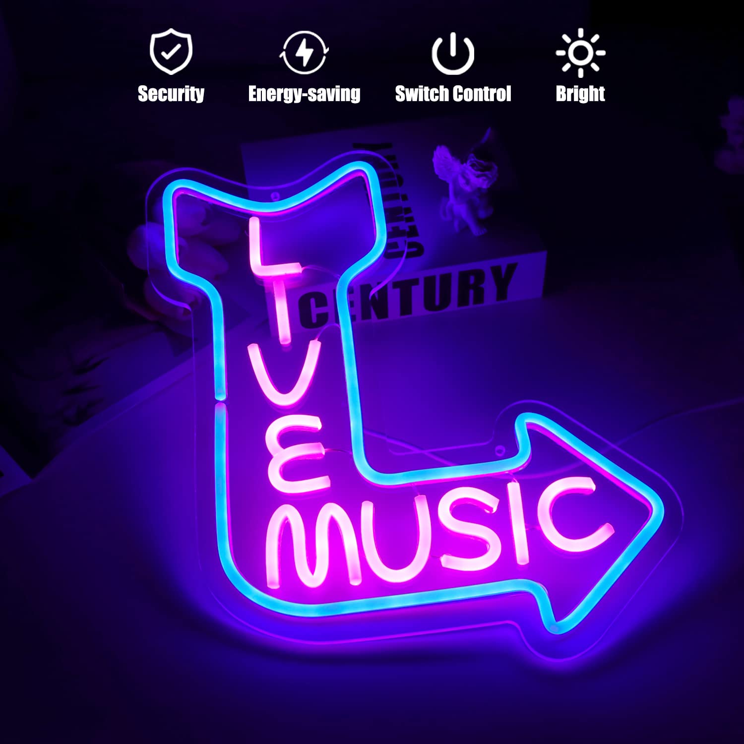 CKTBLEY Live Music Neon Sign LED Wall Decor Pink Blue Acrylic Light for Bedroom Music Studio Game Room Model 0569d1e4-2ee7-4f85-bd67-4