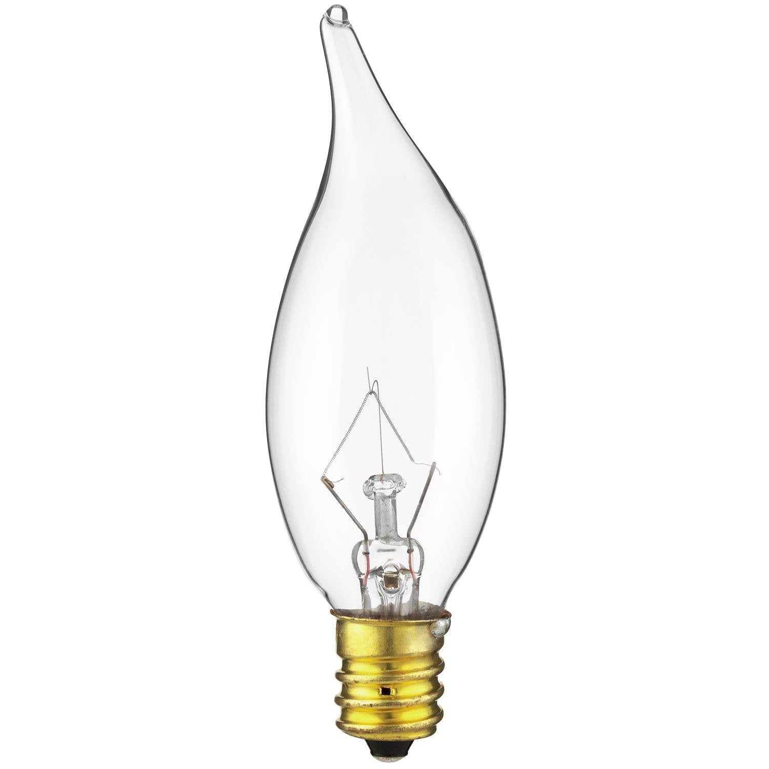 Sunlite 15CFC/25 Incandescent 15-Watt, Candelabra Based, Petite Chandelier Bulb, Flame Tip, Clear