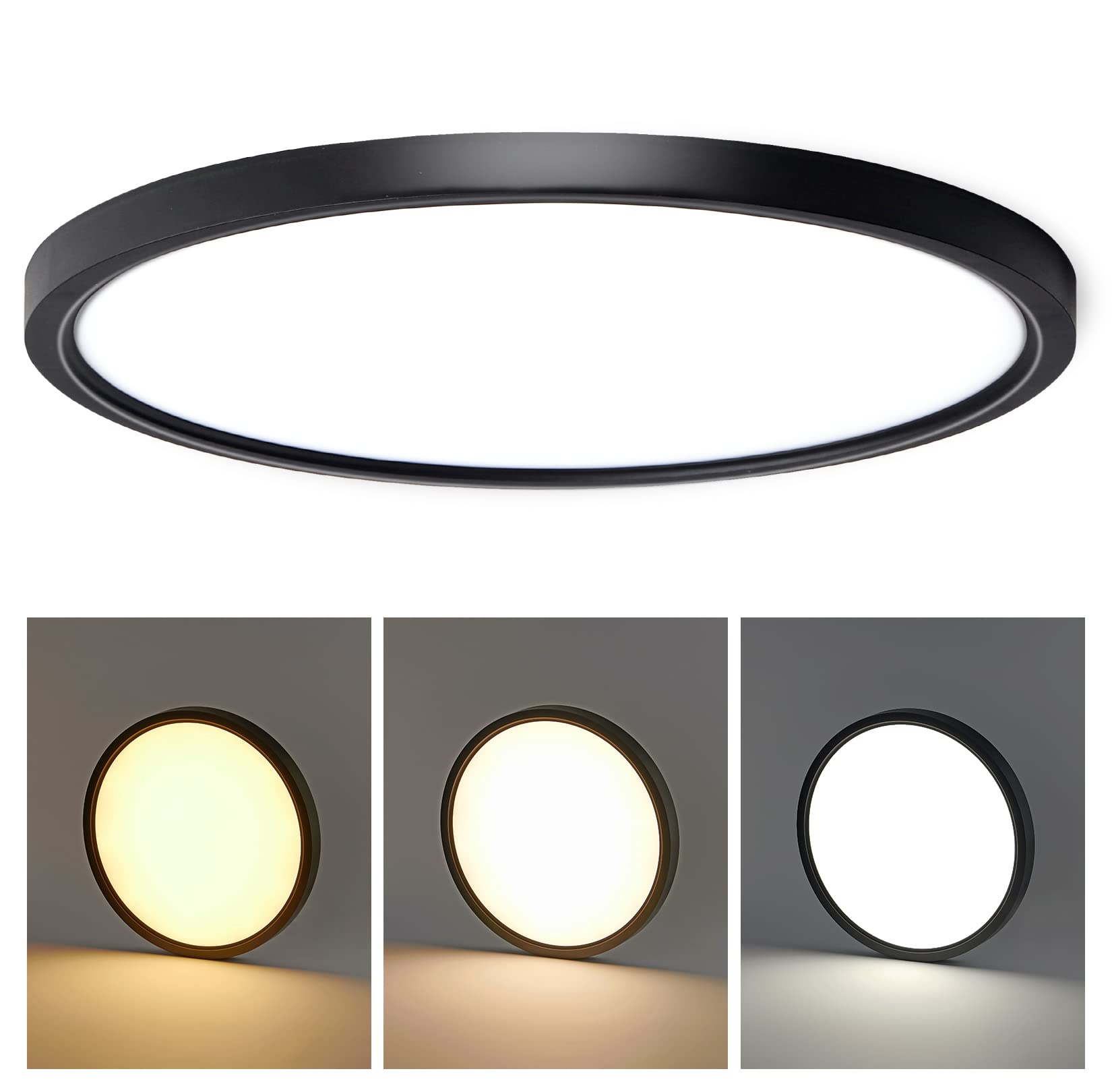 Cycevsun 15.8&quot; Black Dimmable Flush Mount Ceiling Light, 3 Color Temp, Etl Certified
