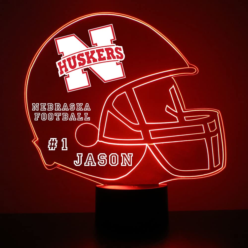 Custom University of Nebraska Cornhuskers Football Helmet LED Sign Night Light Lamp with Remote, Light Up Display with Personali