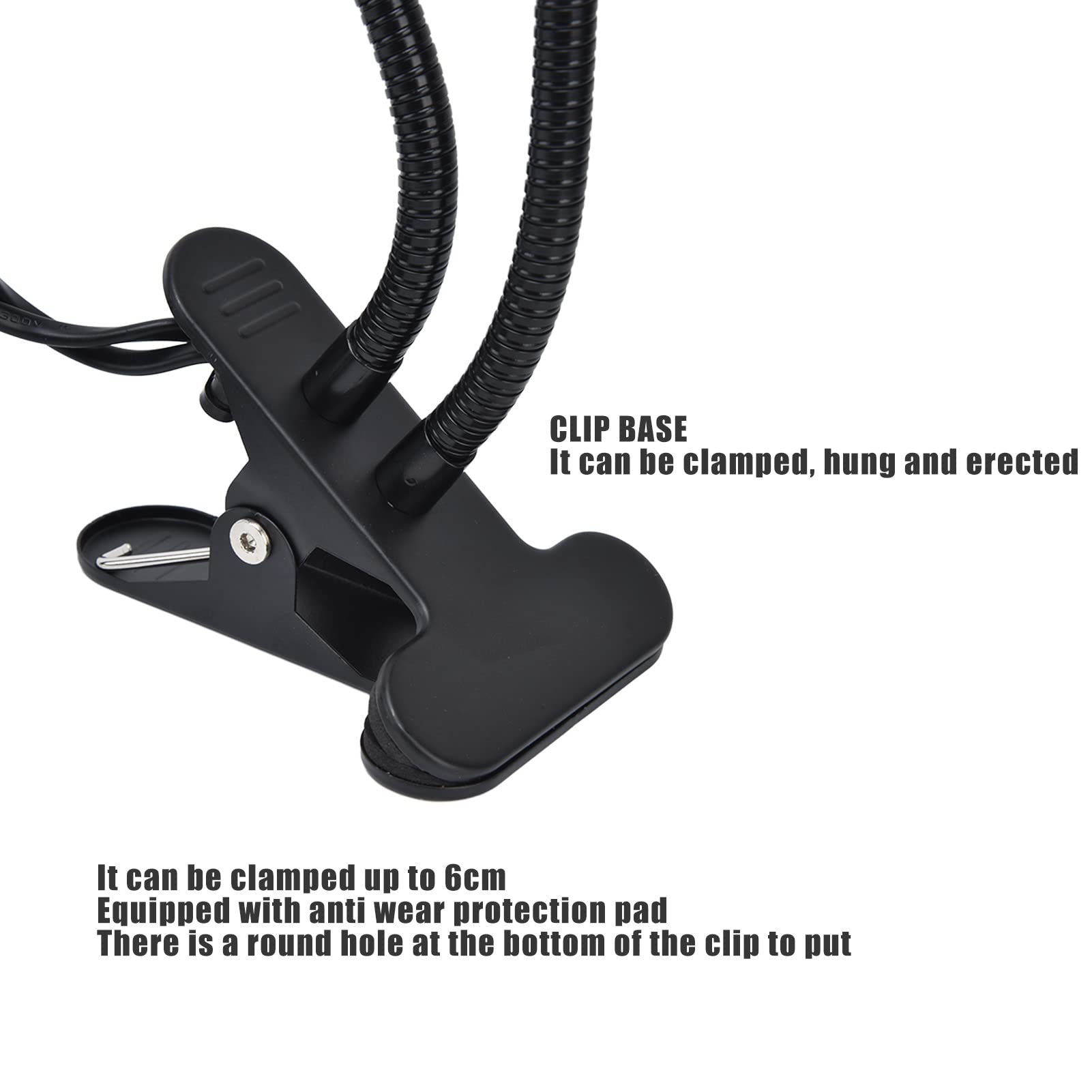 Luqeeg Clip Desk Lamp with E26/E27 Socket, 360° Adjustable Clamp Light, On/Off Switch for Headboard, Study, and Work