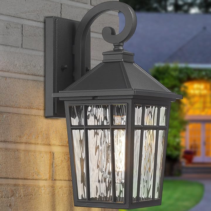 Darkaway 2Pcs Large Outdoor Wall Lights For House  18Inch Exterior Lighting Fixtures Wall Mount Outdoor Porch Lights Black Outside Sconce Lights With Water Ripple Glass For Patio Garage Hallway