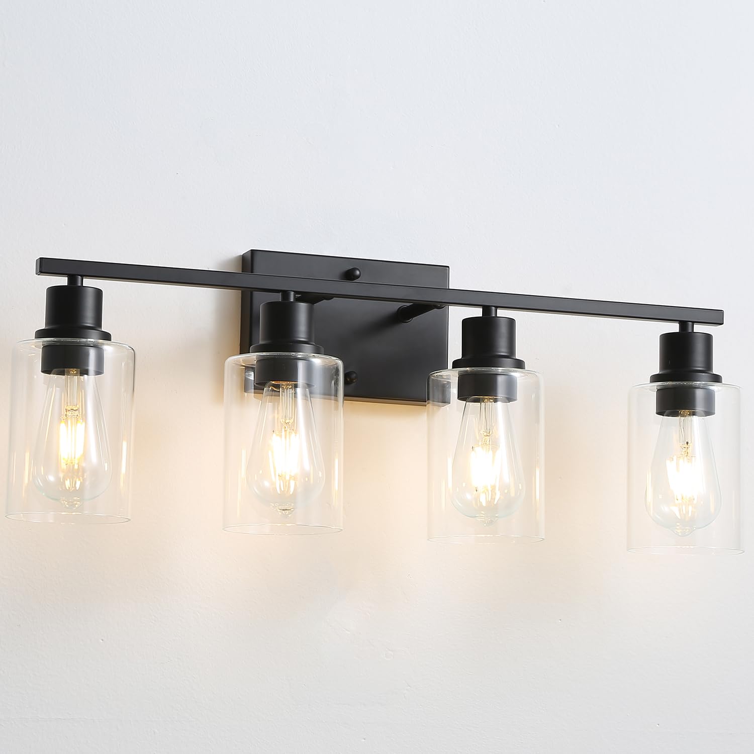 Jodauirt 4-Lights Gold Gallery Wall Sconces,Brushed Gold Bathroom Vanity Light Fixtures With Clear Glass Shades, Farmhouse Modern Wall Lighting ?For Mirror,Living Room,Bedroom,E26 Base