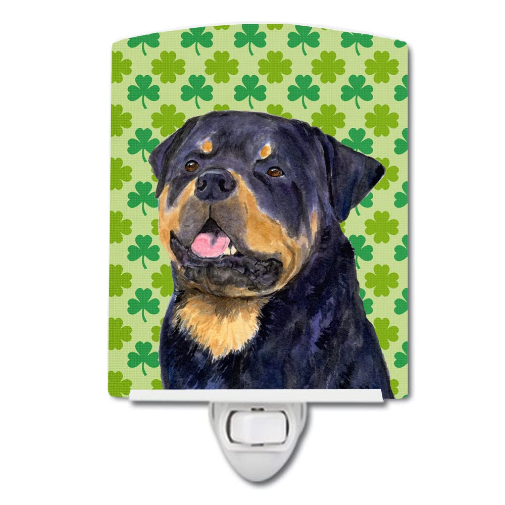 Carolines Treasures Ceramic Night Light, Rottweiler Shamrock Design, UL-Certified, 6x4x3 inches, Multicolor, Model SS4455CNL
