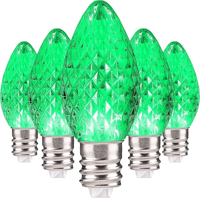 Holiday Lighting Outlet Faceted C7 Christmas Lights | Green Led Light Bulbs Holiday Decoration | Warm Christmas Decor For Indoor & Outdoor Use | 2 Smd Leds In Each Light Bulb | Set Of 500