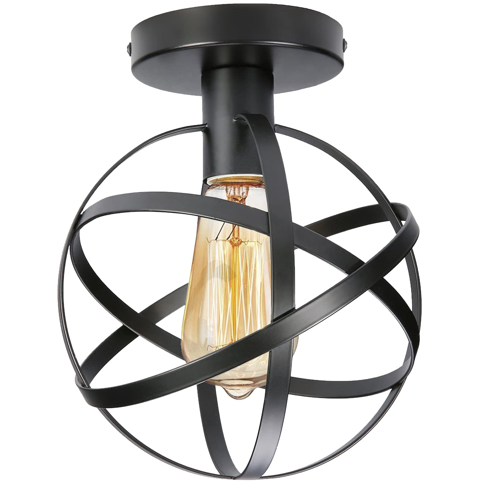 Koonting Vintage Industrial Semi Flush Mount Ceiling Light, Metal Spherical Ceiling Lamp Light Fixture For Hallway Stairway Porc