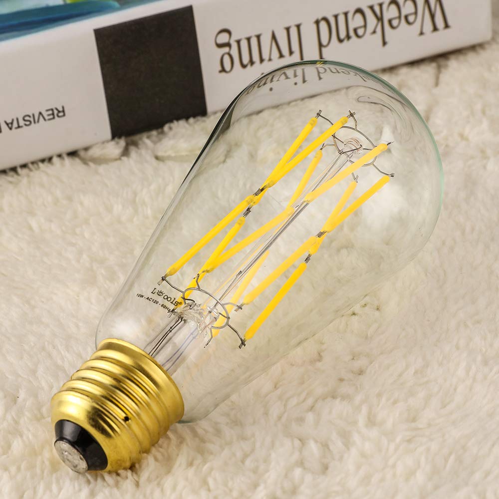 Leools Dimmable Edison Led Bulb 10W,Equivalent 100Watt, Antique Style St64 Led Filament Bulbs,Neutral White 4000K, 1200Lm, E26 B