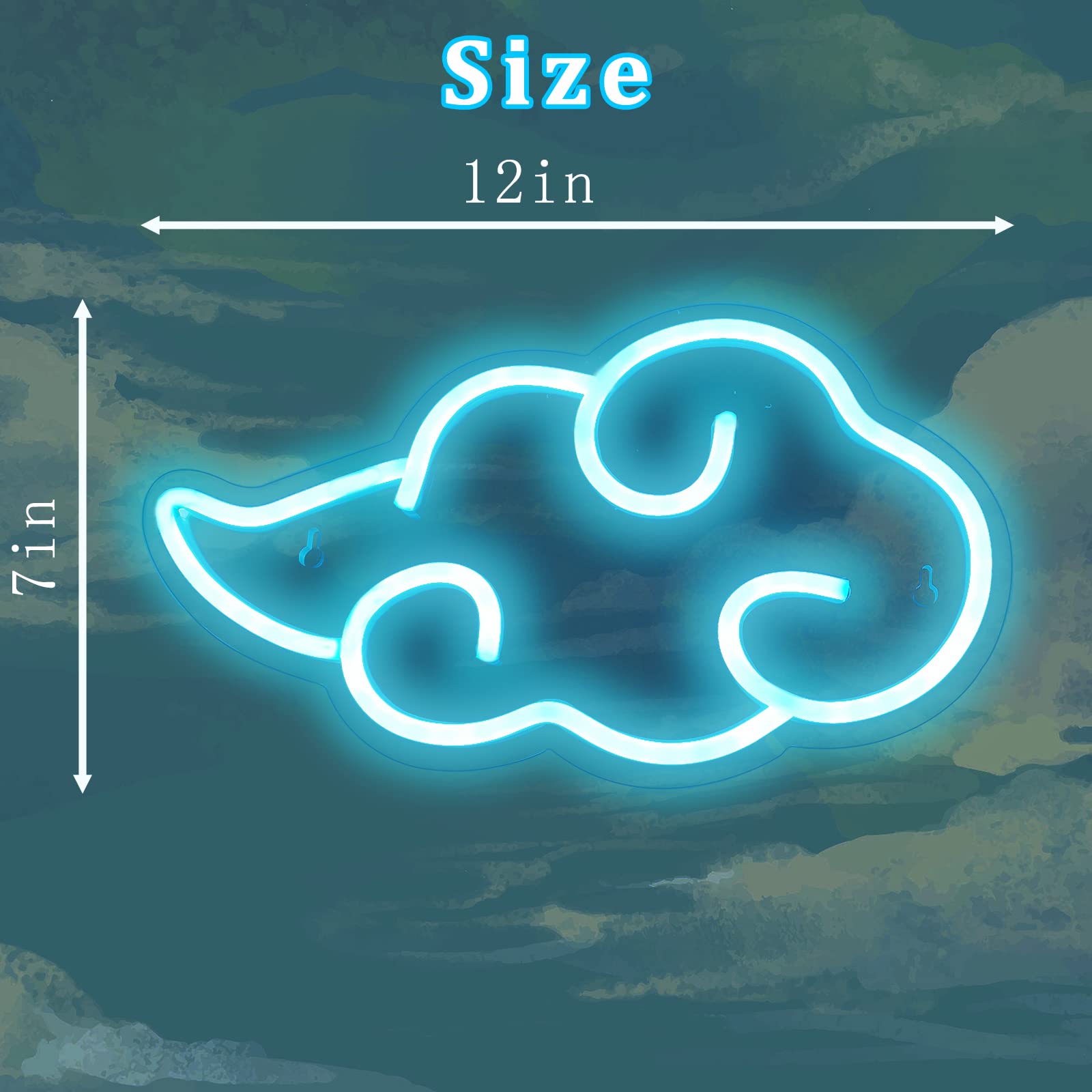 Dleouly LED Neon Sign - Red Cloud Wall Decor, Adjustable Brightness, USB Night Light, 12x7in, Ice Blue