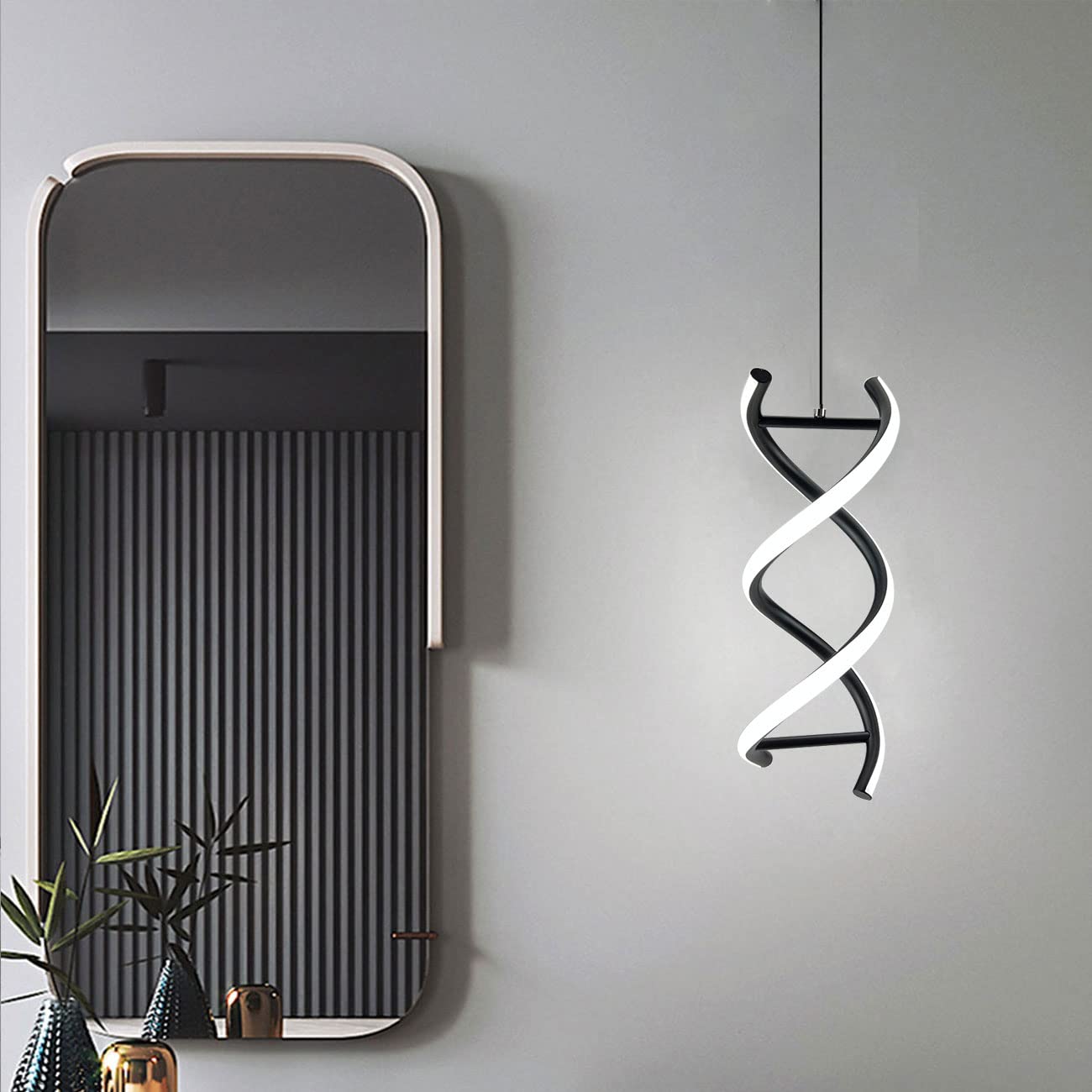 CANEOE Spiral LED Pendant Light Fixture, 15W Cold White, Adjustable Modern Lamp for Living Room/Kitchen, Black