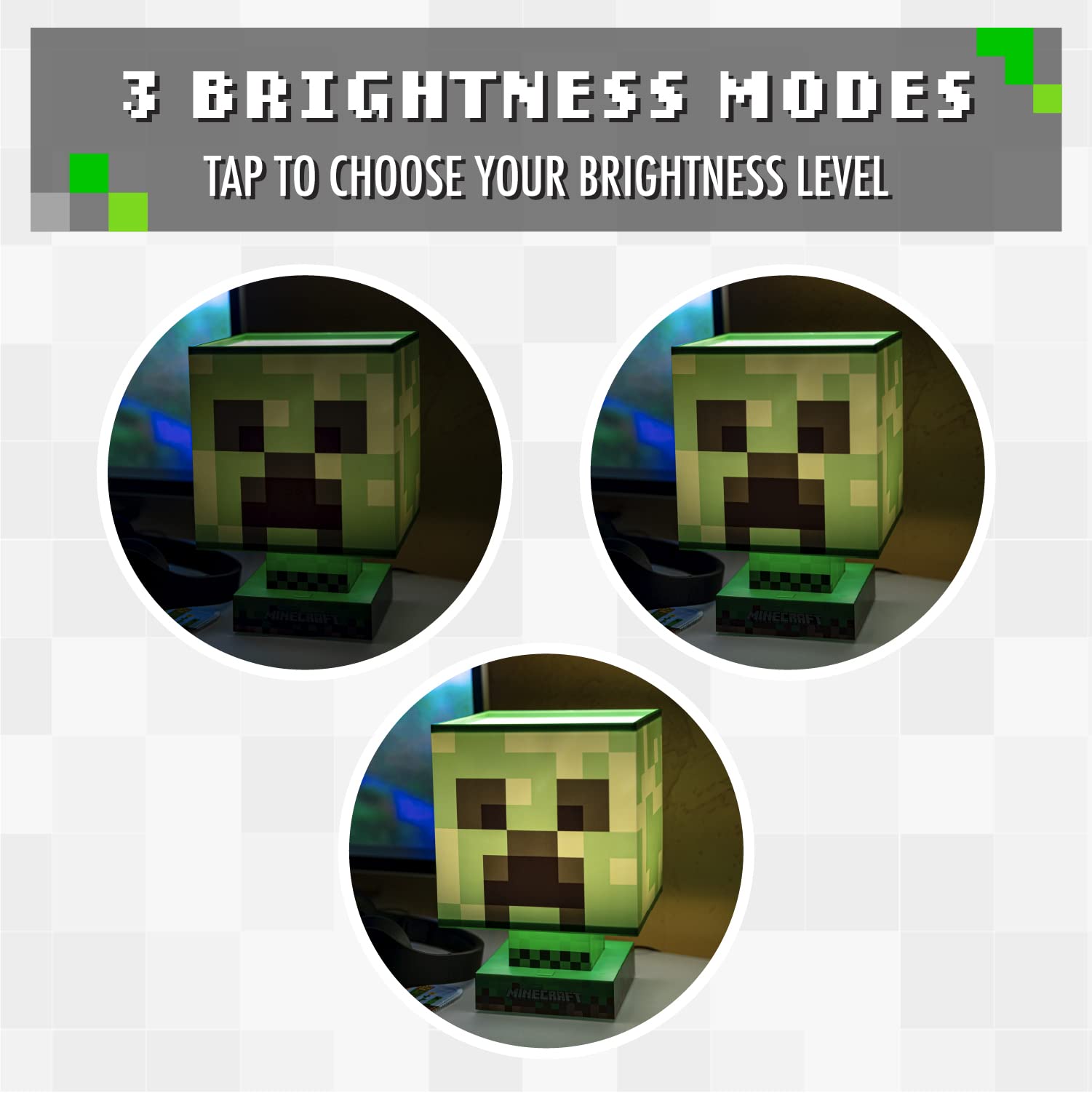 Paladone Minecraft Green Creeper Icon Lamp, 3 Brightness Levels, Night Light for Kids, Officially Licensed Minecraft Bedroom Dec
