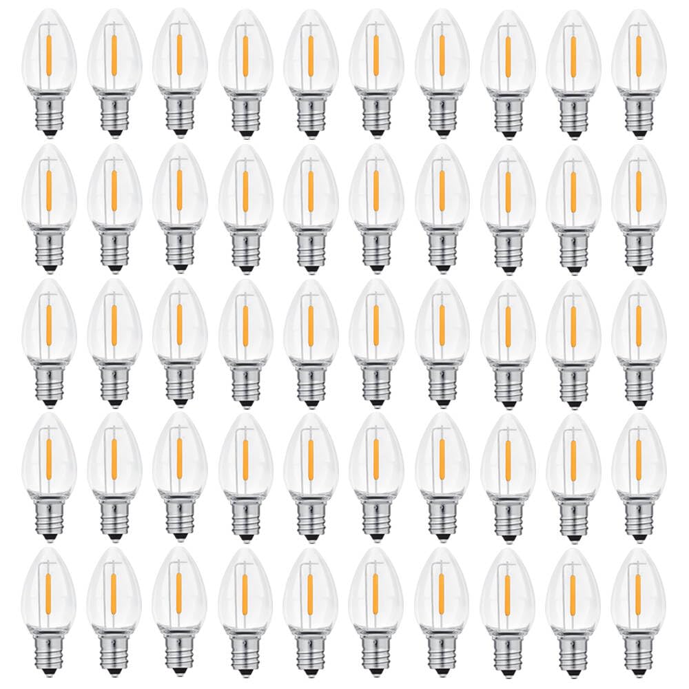 Neteha 50 Pack C7 Clear Led Replacement Christmas Light Bulb, C7 E12 Base 120V Waterproof Led Bulbs For Christmas Outdoor String